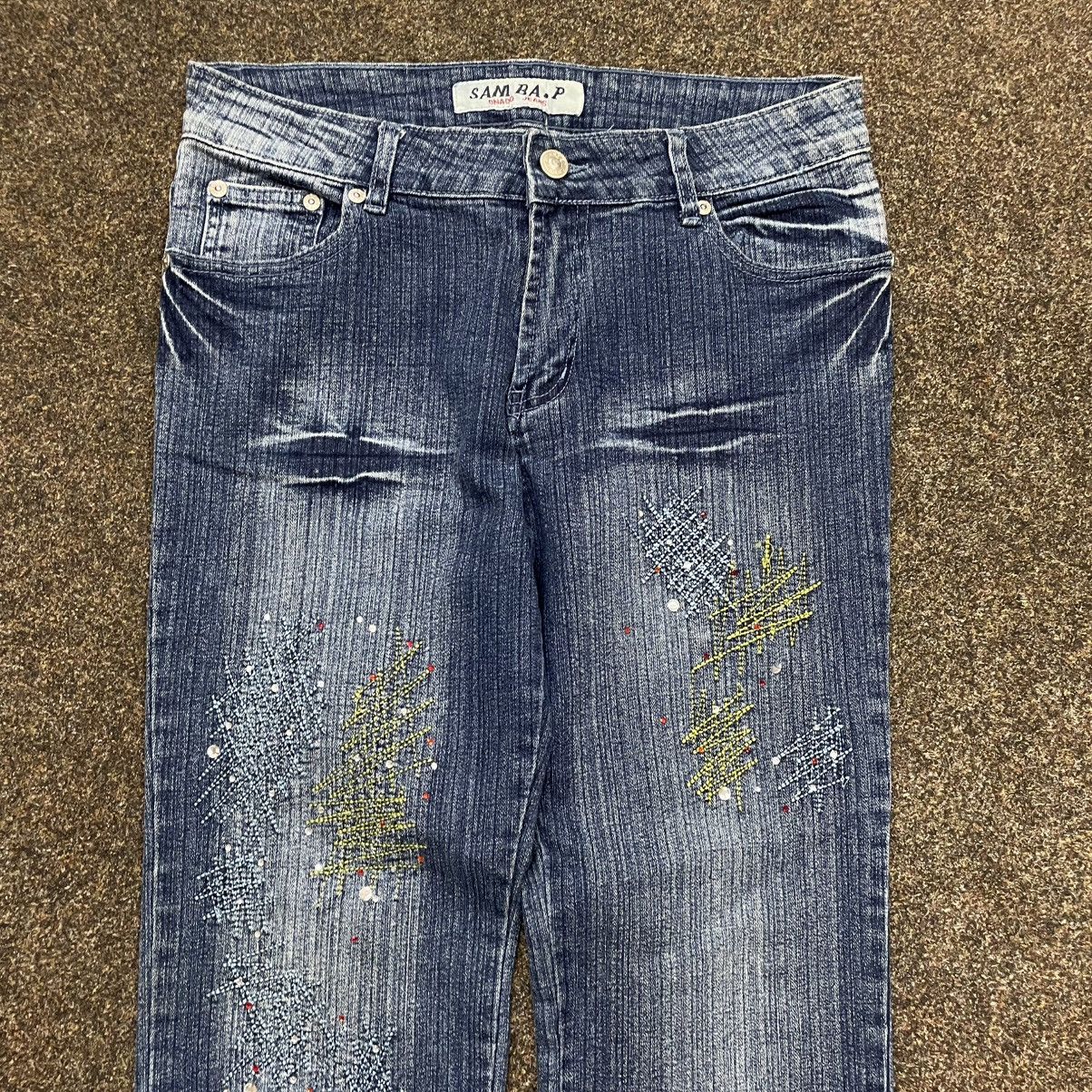 Vintage Y2K Distressed Flared Wide Leg Jeans Baggy Skate Grunge Logo Size 32" / US 10 / IT 46 - 4 Thumbnail