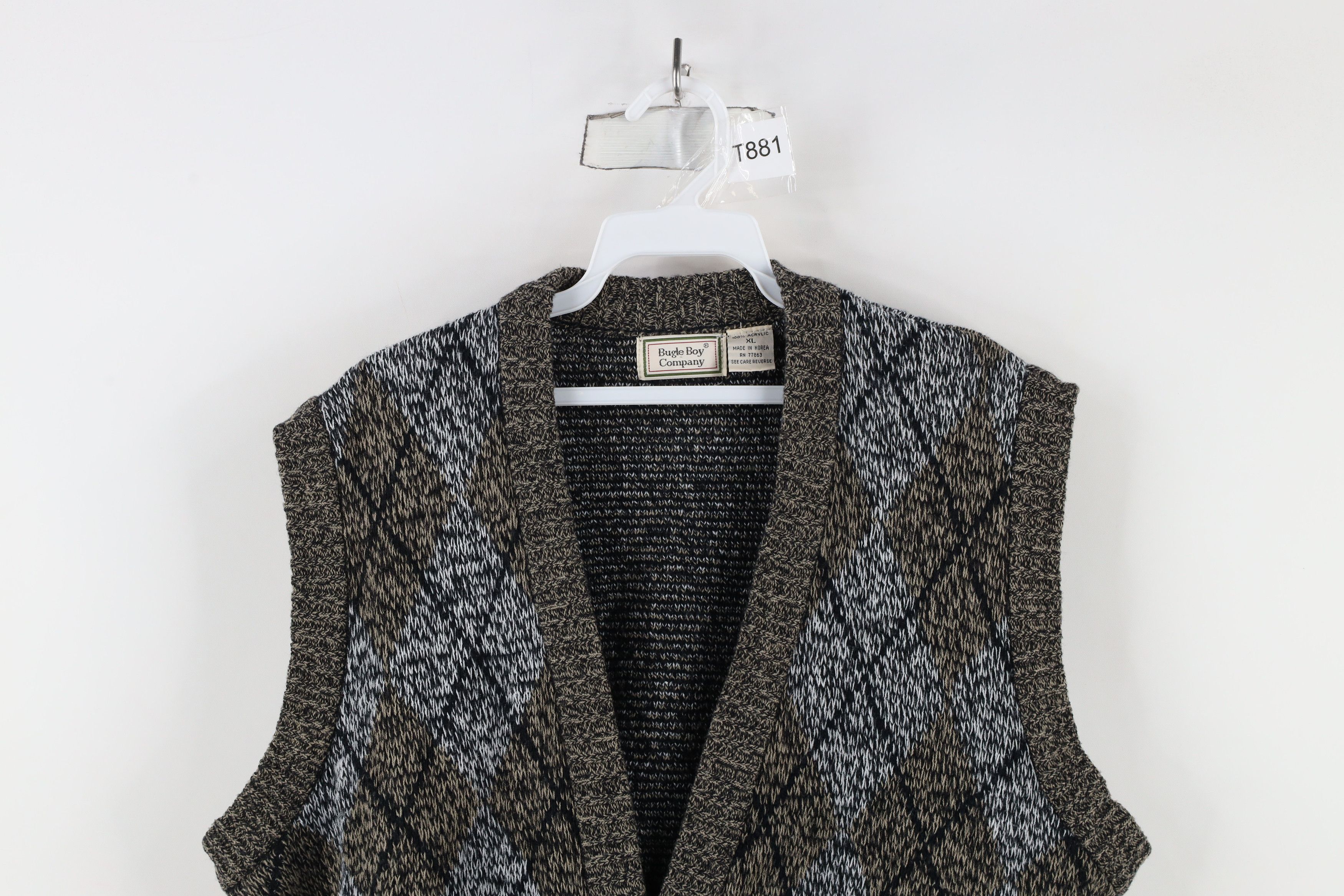 Vintage Vintage 90s Streetwear Diamond Knit Cardigan Sweater Vest Size US XL / EU 56 / 4 - 2 Thumbnail