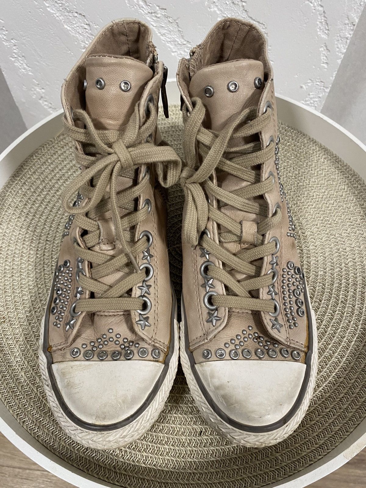 ASH Ash Victim Beige Leather Studded High Top Punk Goth Shoes 38 Size US 8 / IT 38 - 4 Thumbnail
