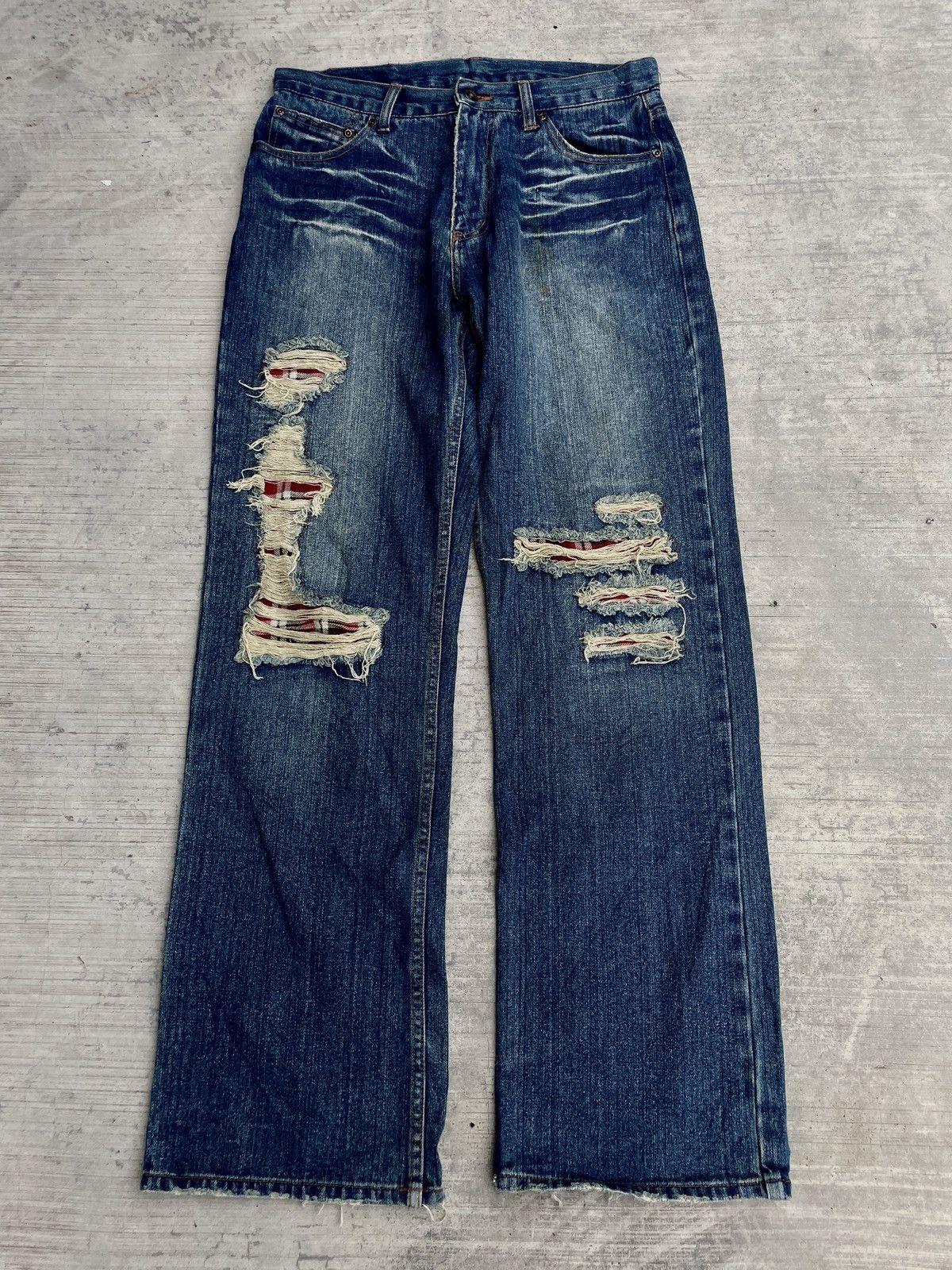 Japanese Brand 2000s japanese nylaus distressed flannel whisker jeans Size US 32 / EU 48 - 1 Thumbnail