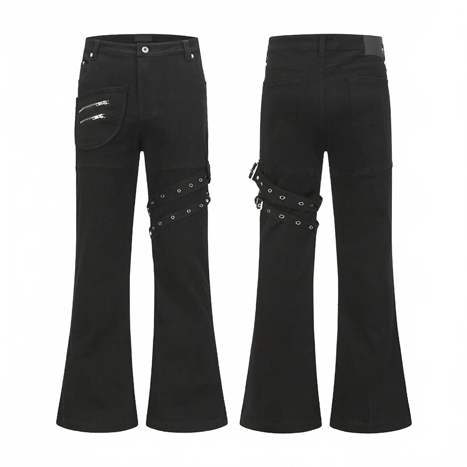 Japanese Brand Black Flared Cargo Pants with Zipper and Strap Details Size US 32 / EU 48 - 4 Thumbnail