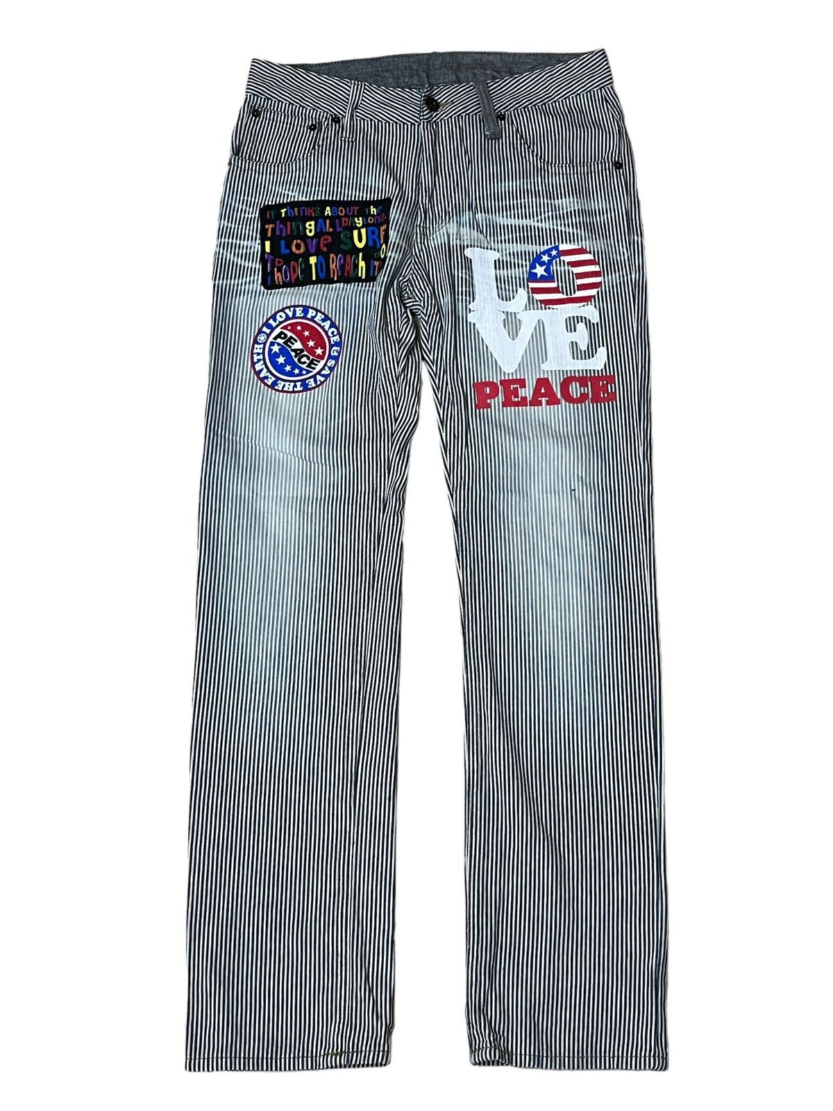 Japanese Brand SICK🔥JAPANESE CLONE DEVGRU ‘I LOVE SURF’ HICKORY JEANS Size US 32 / EU 48 - 2 Thumbnail