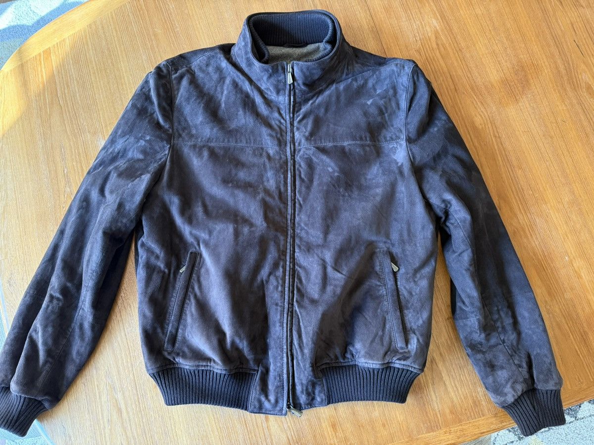 Thom Sweeney Suede Bomber Jacket - Dark Brown