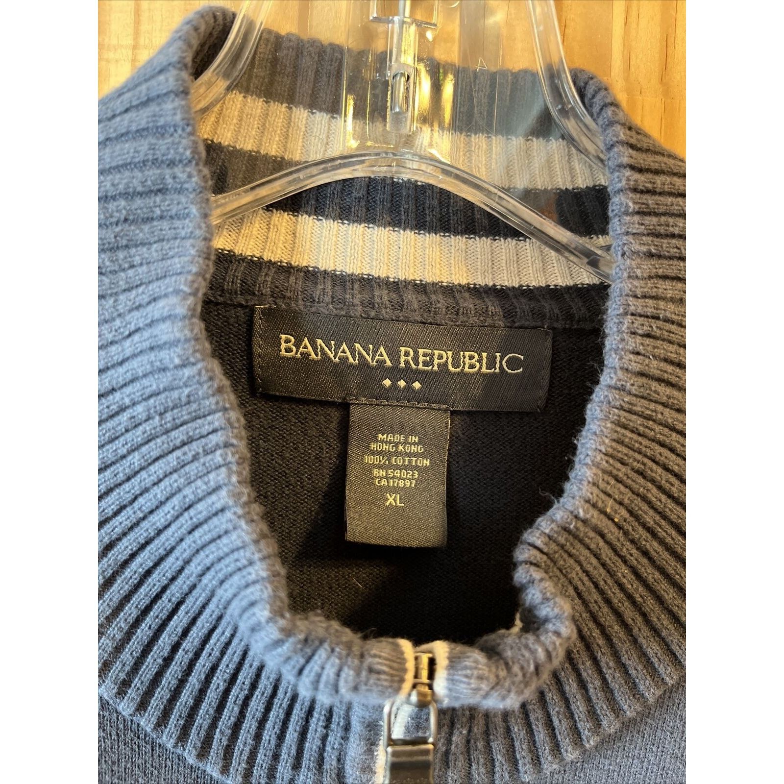 Banana Republic Banana Republic Mens Large Blue 100% Cotton Full Zip sweater Size US L / EU 52-54 / 3 - 3 Thumbnail