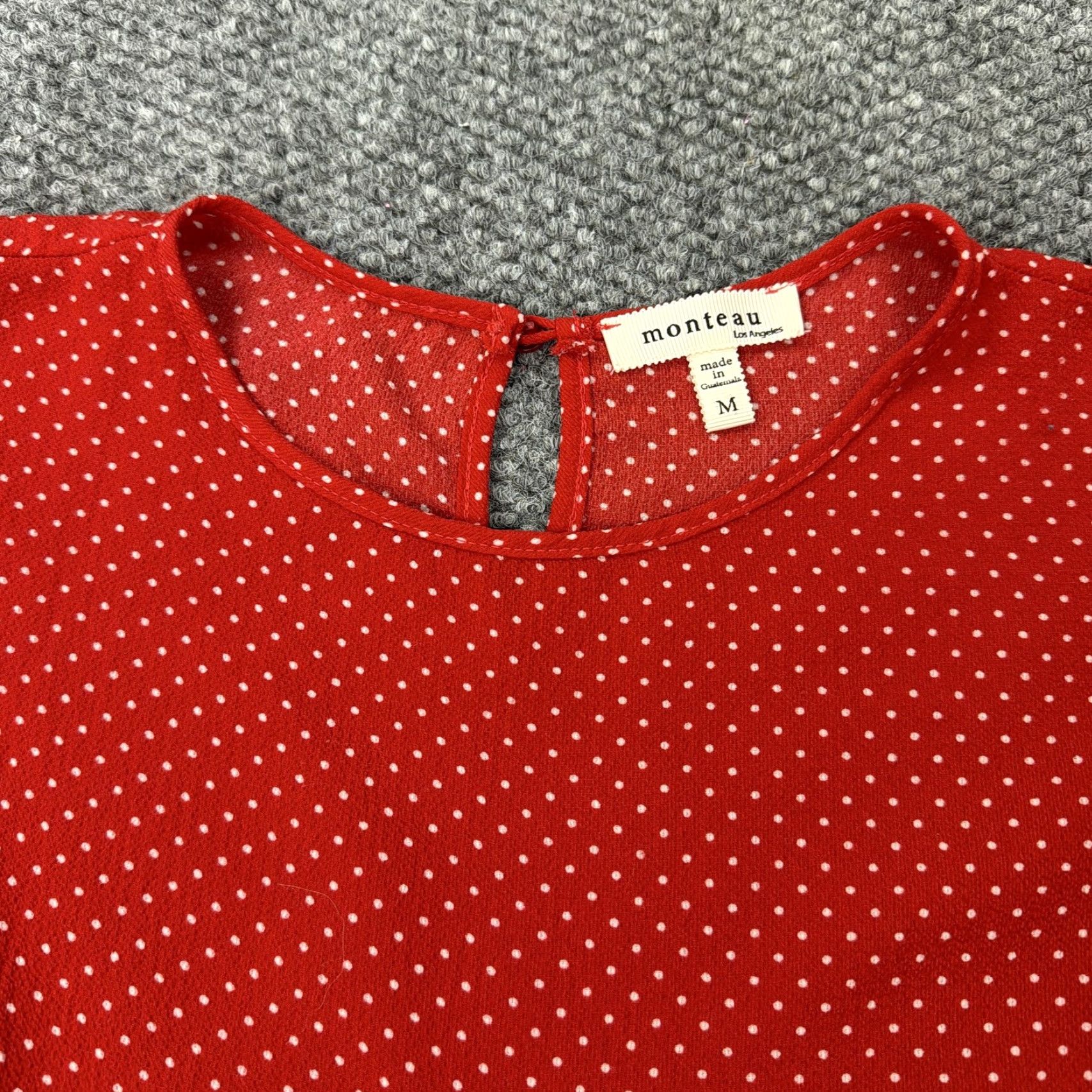 Vintage Monteau Shirt Women Red Polka Dot Tie Front Ruffle Sleeve Blouse Medium Size M / US 6-8 / IT 42-44 - 5 Thumbnail