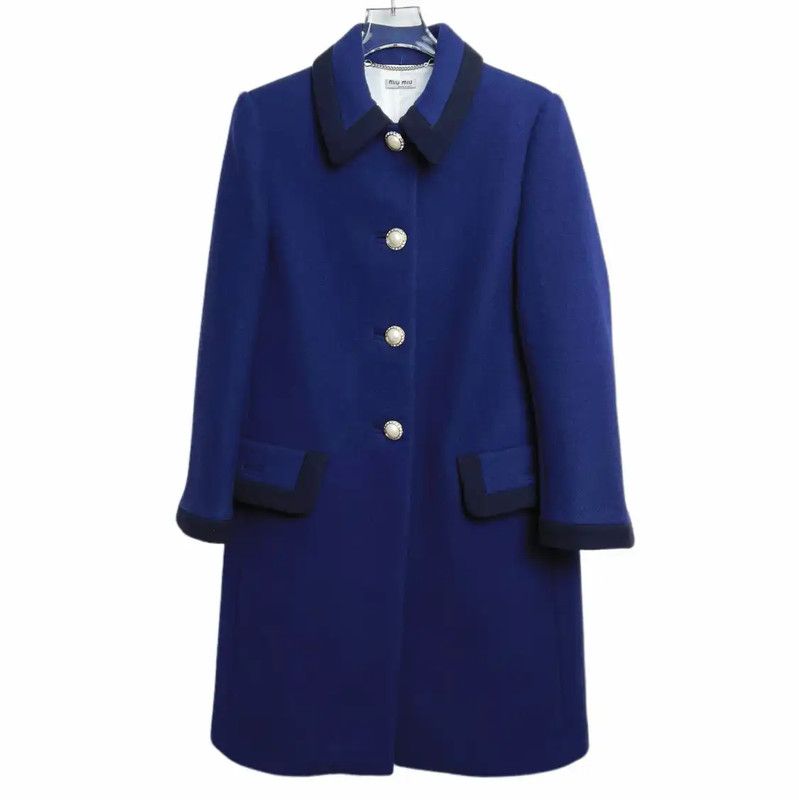 Miu Miu Miu Miu Women's Dark Blue Cotton Coat 0089 Size M / US 6-8 / IT 42-44 - 1 Thumbnail