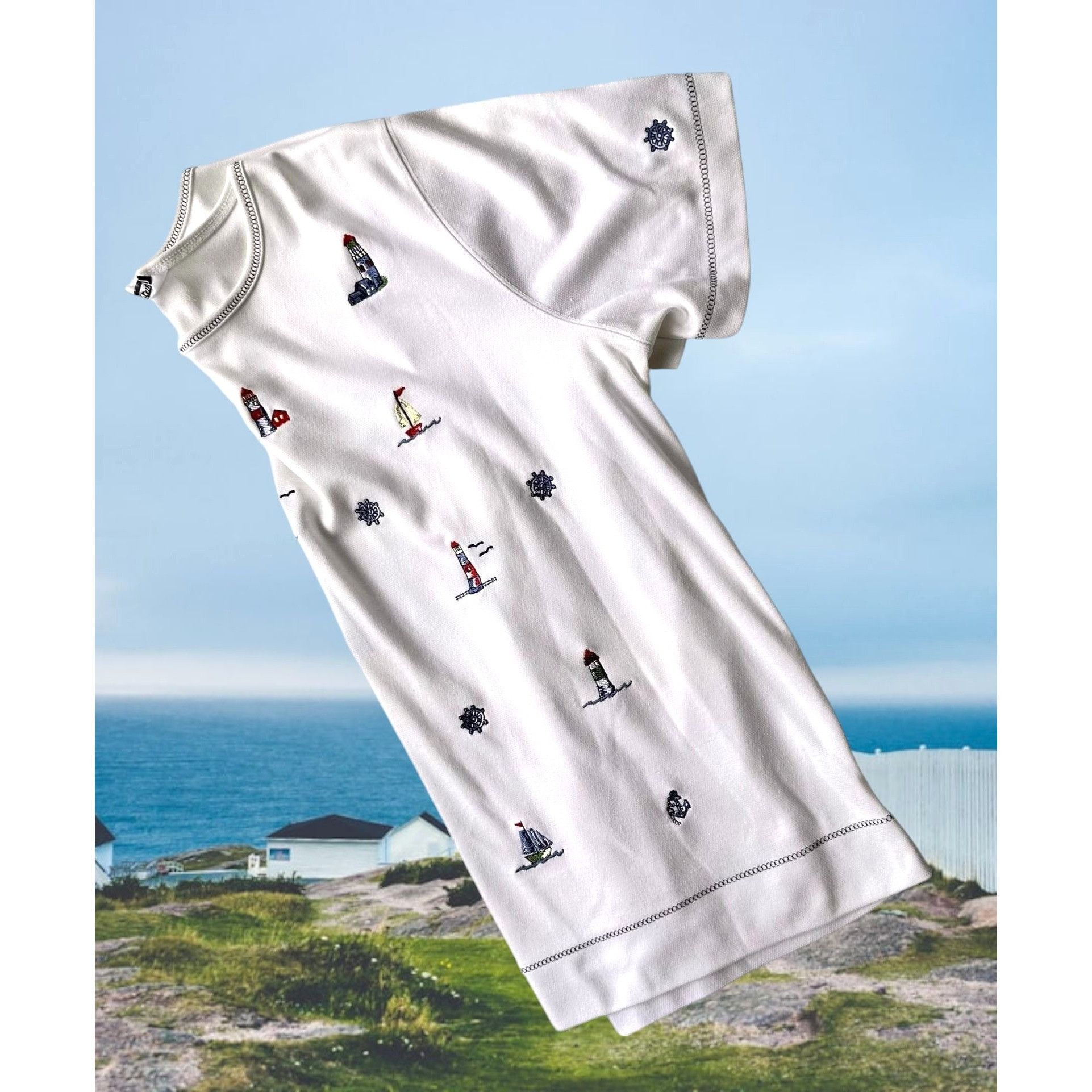 Vintage VTG Bonworth Nautical Top Medium? White LIghthouses Size M / US 6-8 / IT 42-44 - 7 Thumbnail