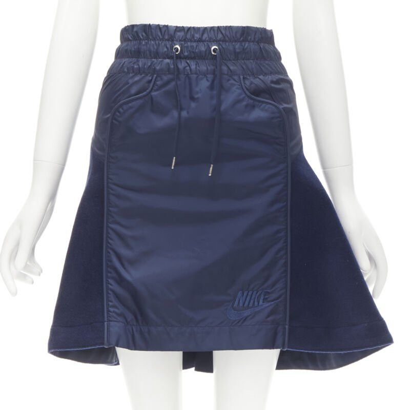 Nike SACAI NIKE navy blue nylon wool kick flared back skirt S Size 26" / US 2 / IT 38 - 1 Thumbnail