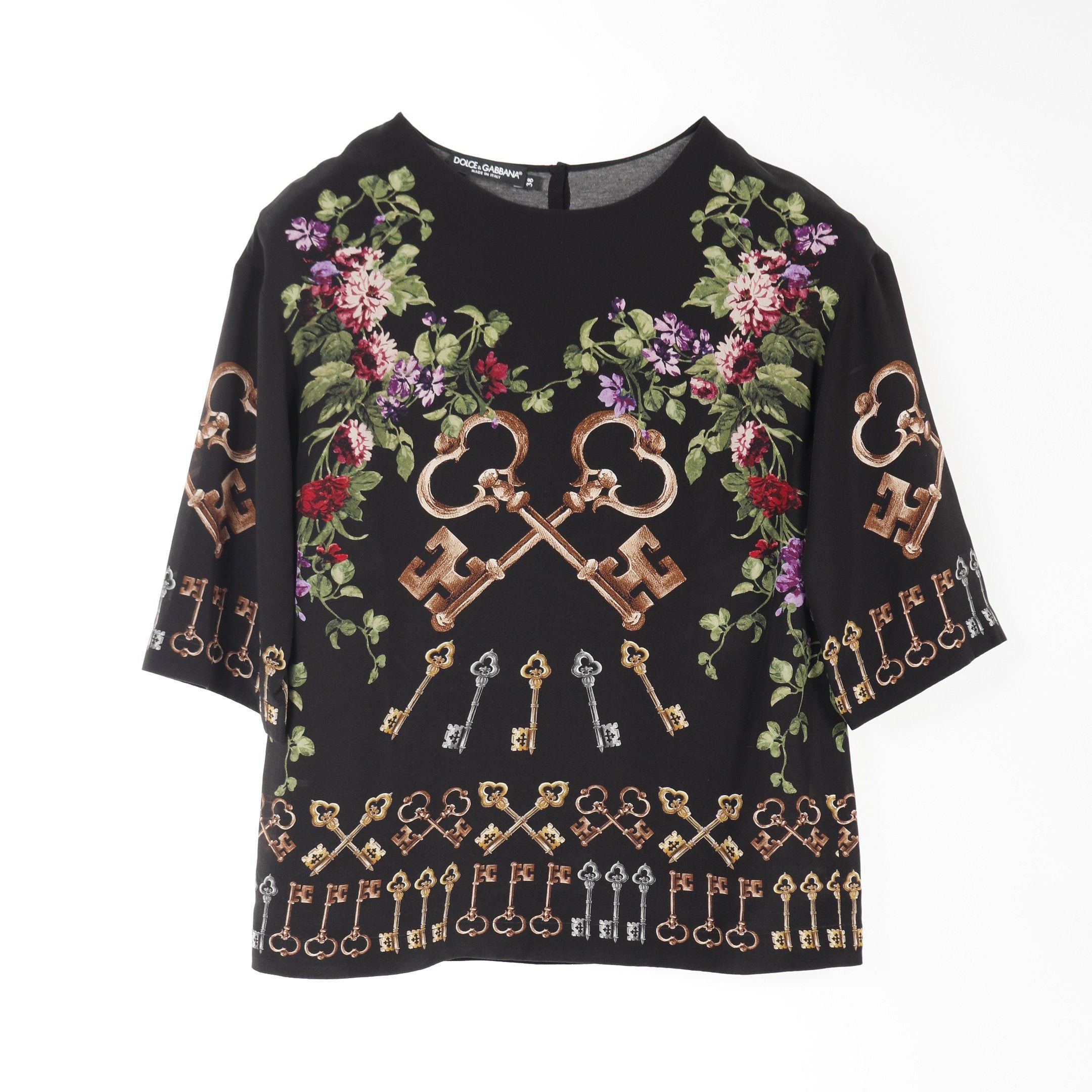 Dolce & Gabbana Dolce Gabbana Blouse Key Flower Silk Black Multicolor Size ONE SIZE - 1 Thumbnail