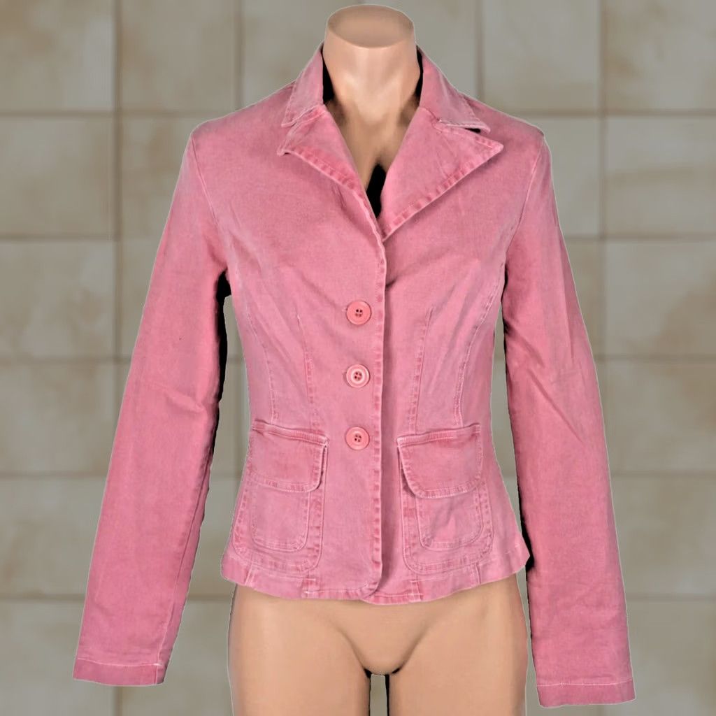 Guess VINTAGE GUESS Blazer Shirt Women XS Pink Red 90s Y2K Denim Cotton Blend USA Made Three Button Distressed Size XS / US 0-2 / IT 36-38 - 1 Thumbnail