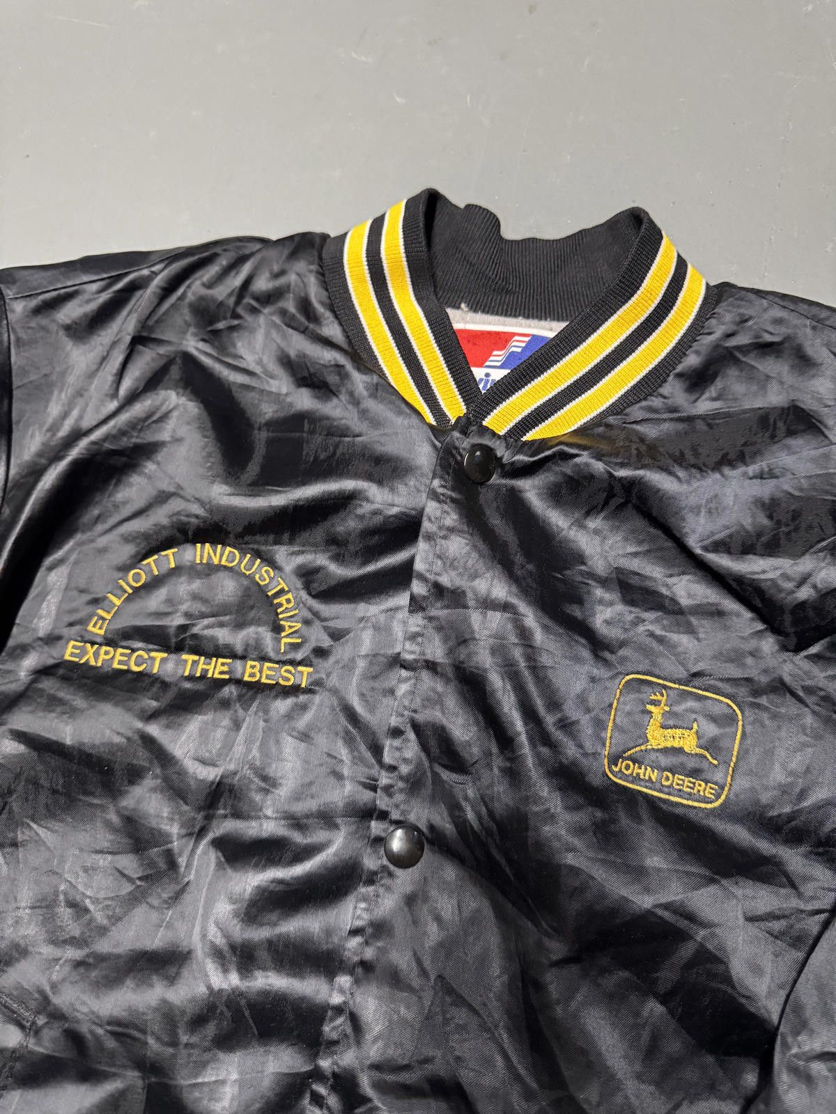 John Deere John Deere Black Satin Varsity Jacket with Yellow Stripes Size US M / EU 48-50 / 2 - 4 Thumbnail