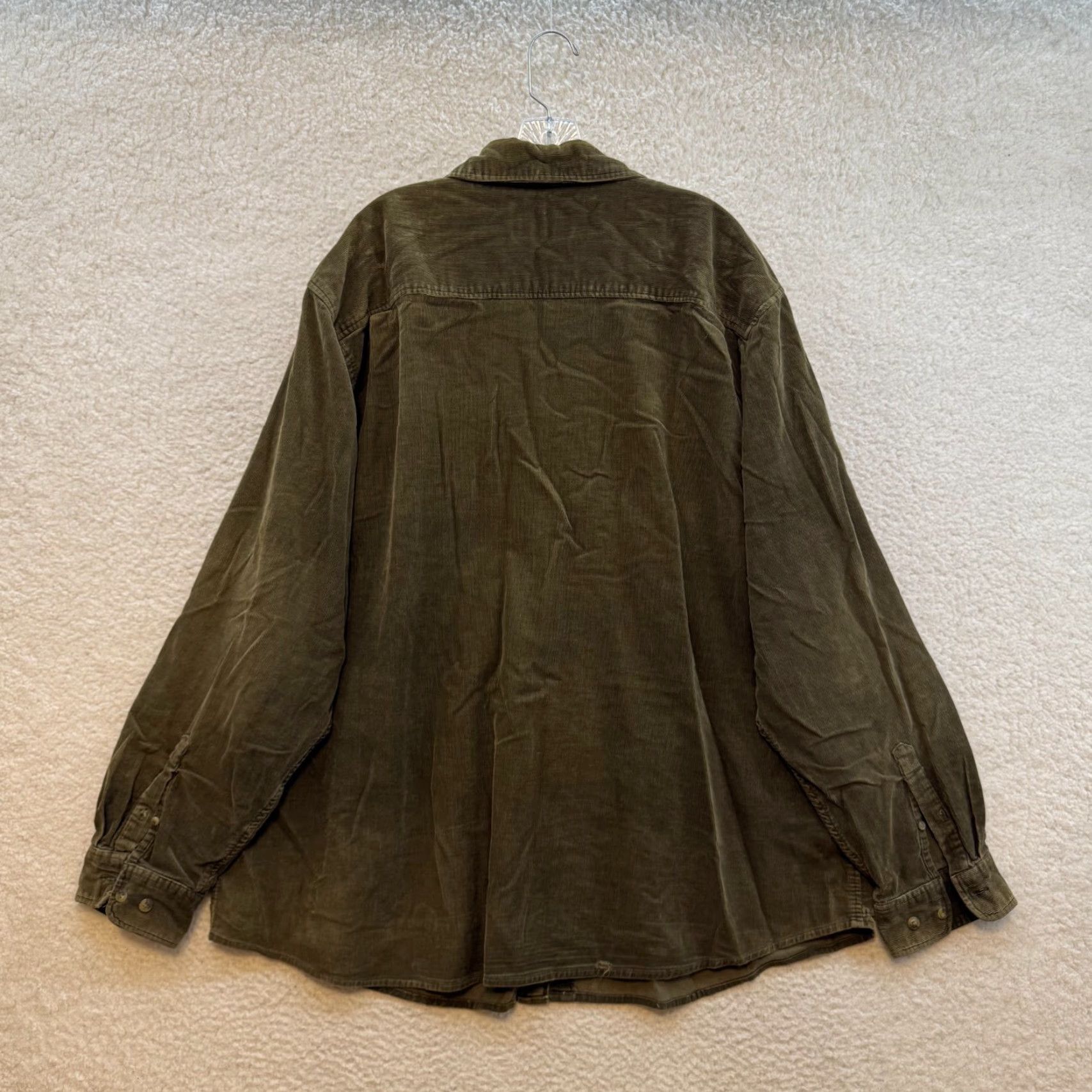 Olive VINTAGE Corduroy Button Up Shirt 2XL XXLT Olive Green Khaki Collared Long Sleeve Mens Size US XXL / EU 58 / 5 - 2 Thumbnail