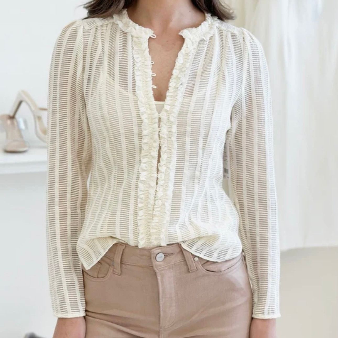 Joie NWT! Joie Jayden Cream Women's Top, Size 0 Size XS / US 0-2 / IT 36-38 - 5 Thumbnail