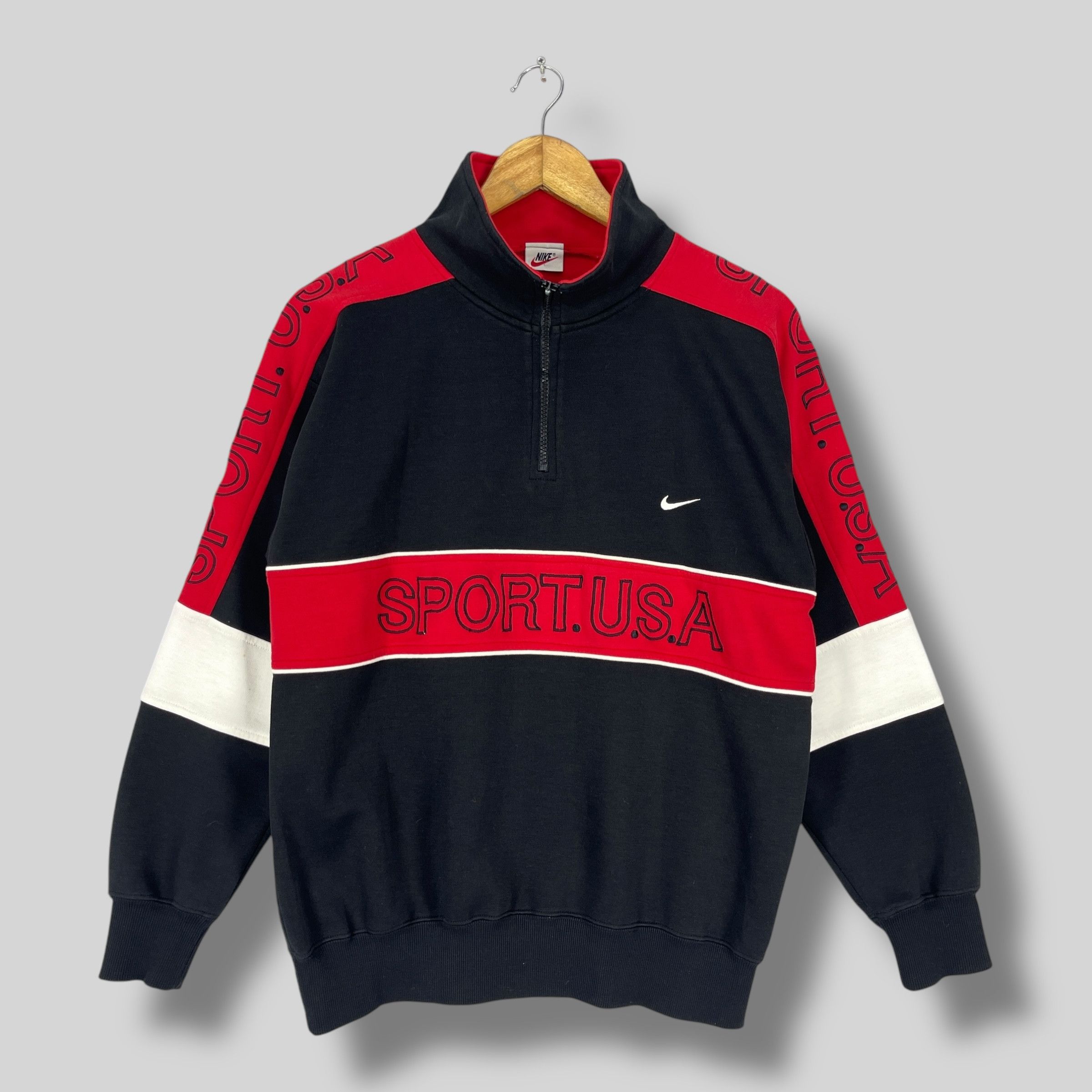 Nike Vintage 90's NIKE Swoosh Sport Usa Half Zipper Sweatshirt Size US M / EU 48-50 / 2 - 1 Thumbnail