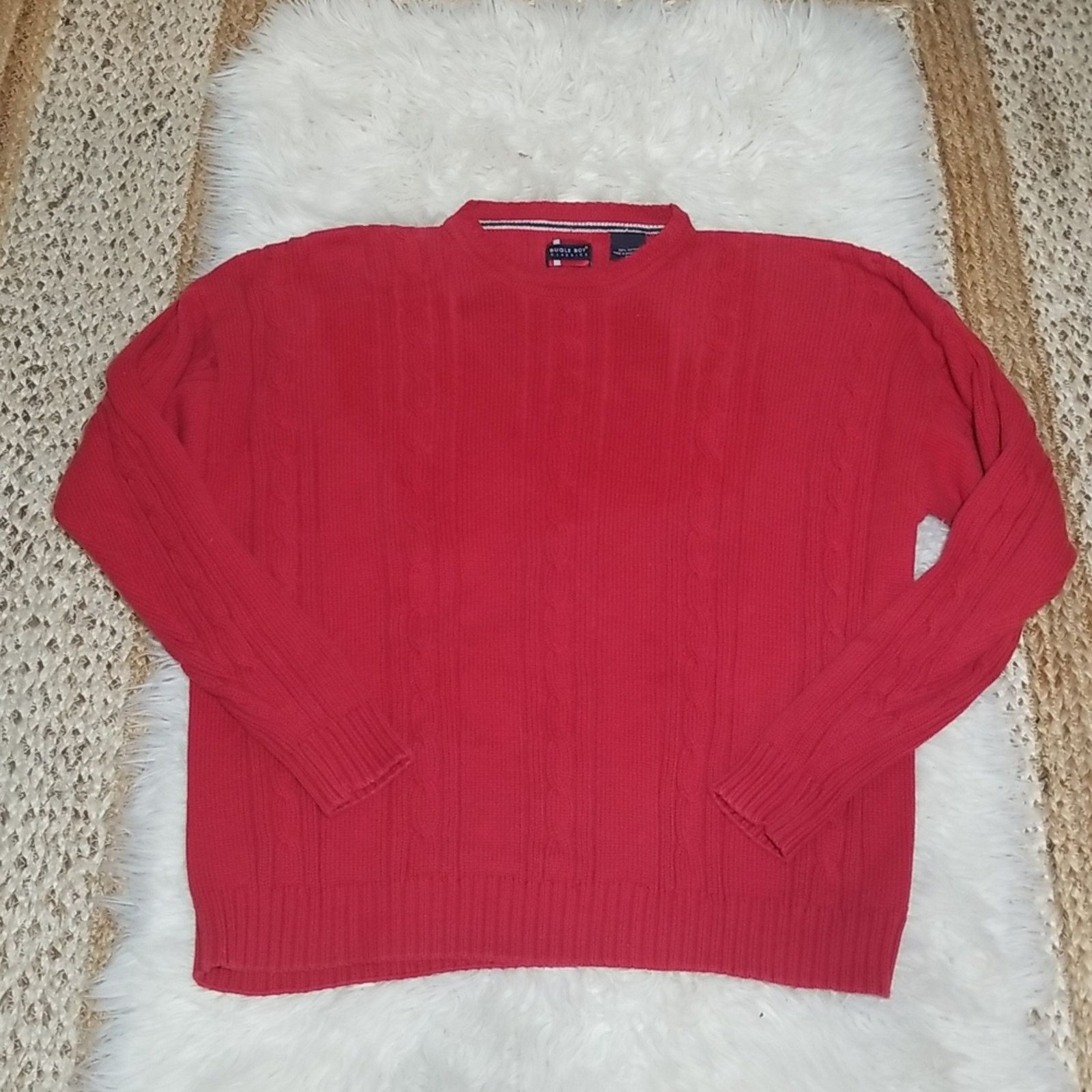 Bugle Boy Vintage Bugle Boy Red Cable Knit Crewneck Sweater Size US XL / EU 56 / 4 - 1 Thumbnail