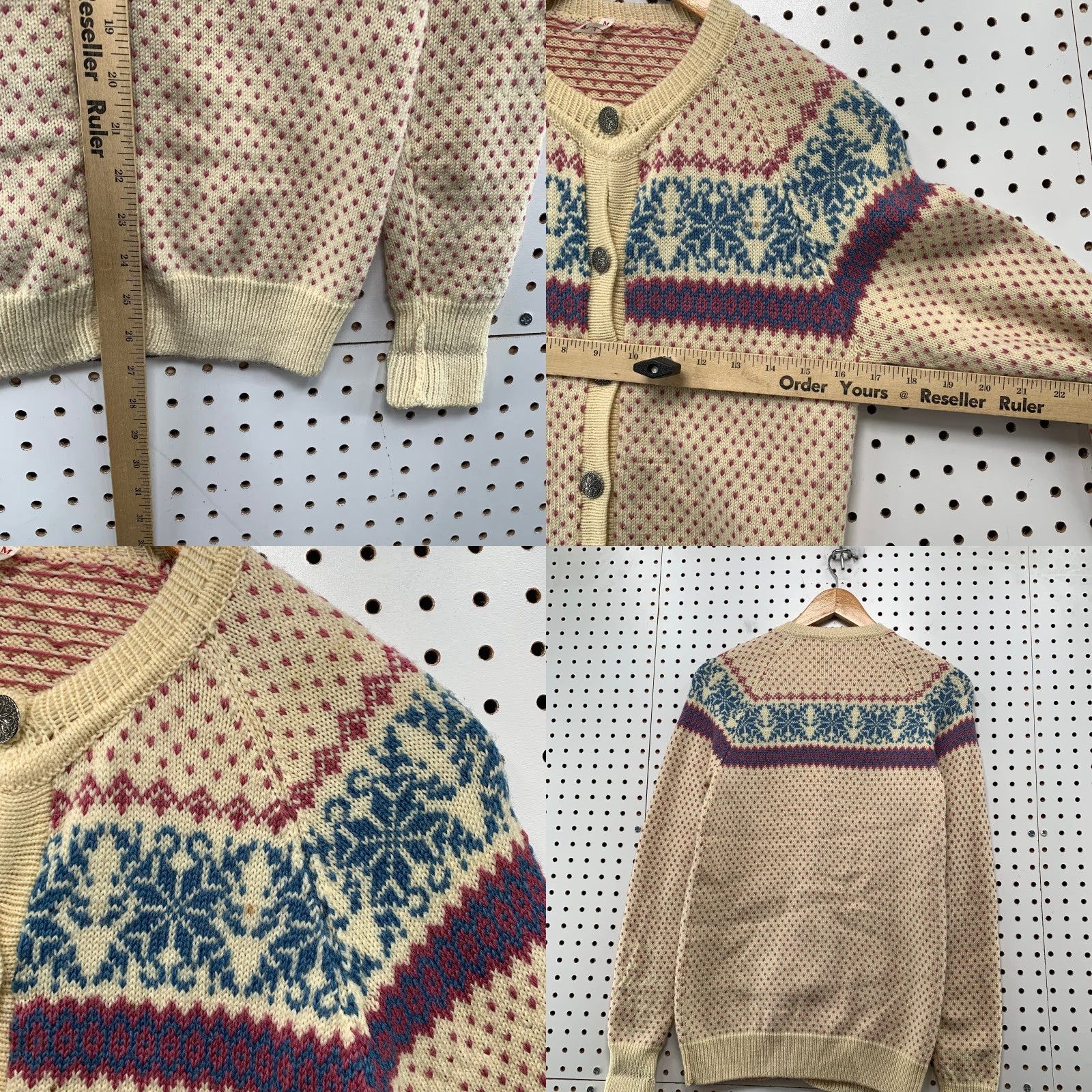 Vintage Vintage Wool Birds Eye Cardigan Sweater Womens M Beige Nordic Fair Isle Size M / US 6-8 / IT 42-44 - 9 Thumbnail