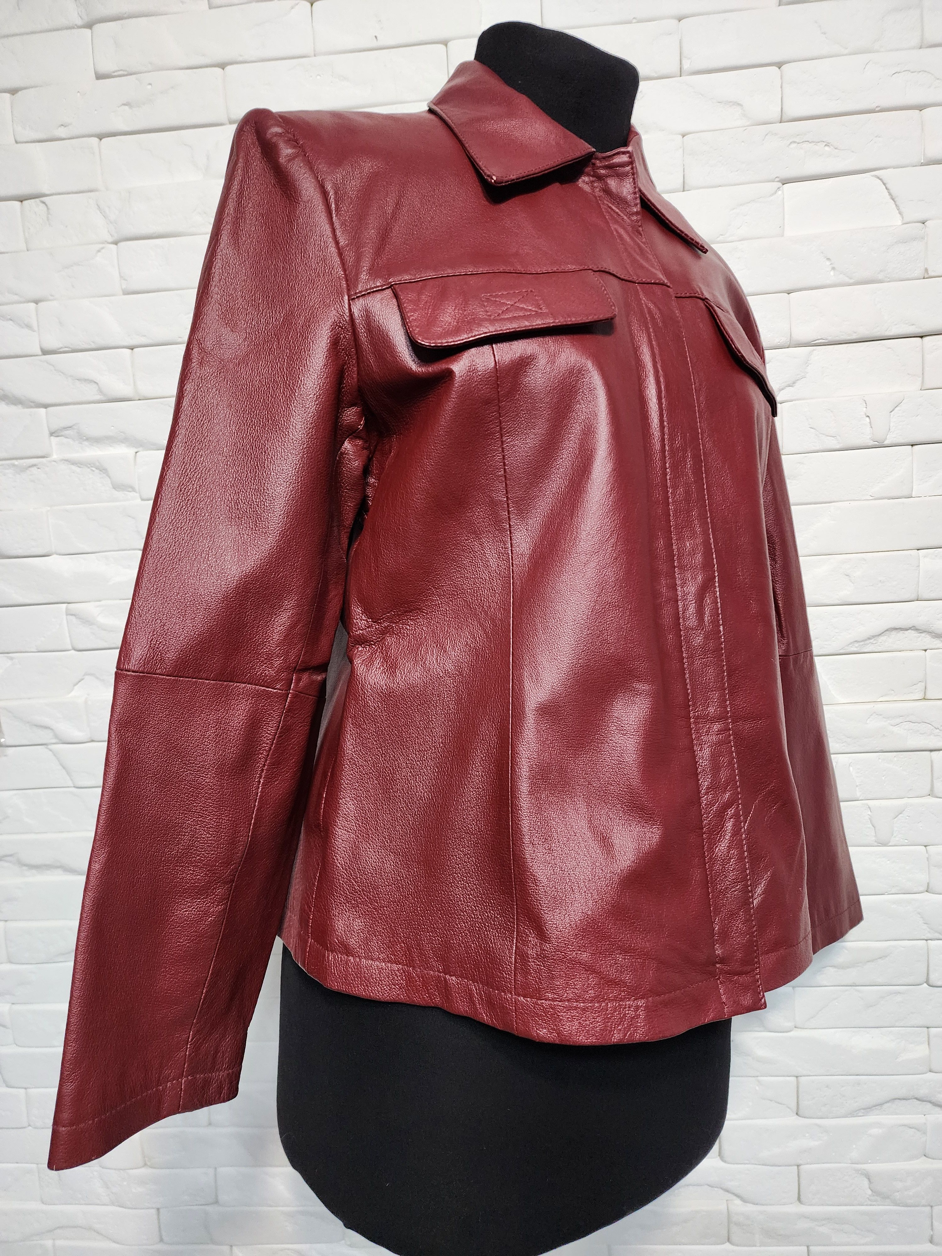Genuine Leather Red Leather Women's Jacket: Sporty Leather with Metal Zipper Size L / US 10 / IT 46 - 3 Thumbnail