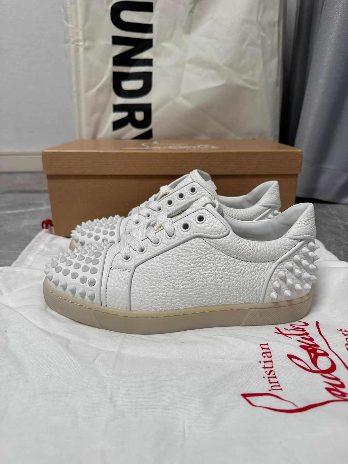 Christian Louboutin Christian Louboutin White Leather Studded 36 Sneakers Size US 5.5 / IT 35.5 - 1 Thumbnail