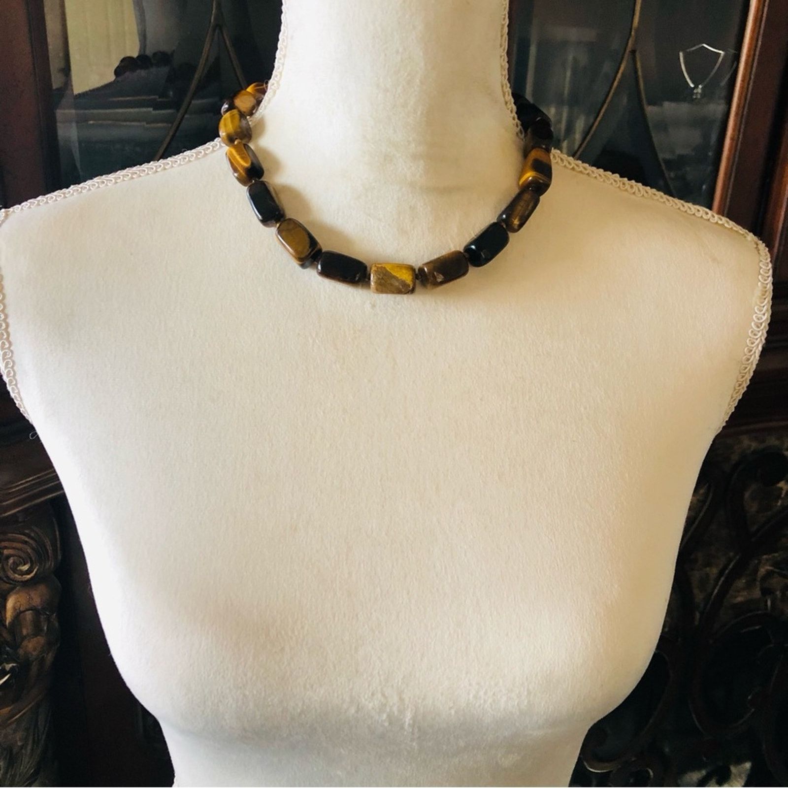 Vintage Vintage chunky polished genuine tiger eye stone 925 necklace Size ONE SIZE - 5 Thumbnail