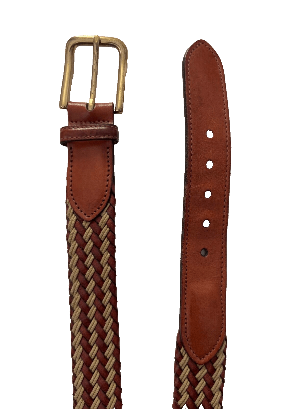 Trafalgar Trafalgar Mens 36 Woven Belt Brown Leather Jute Rope Brass Size 36 - 2 Thumbnail