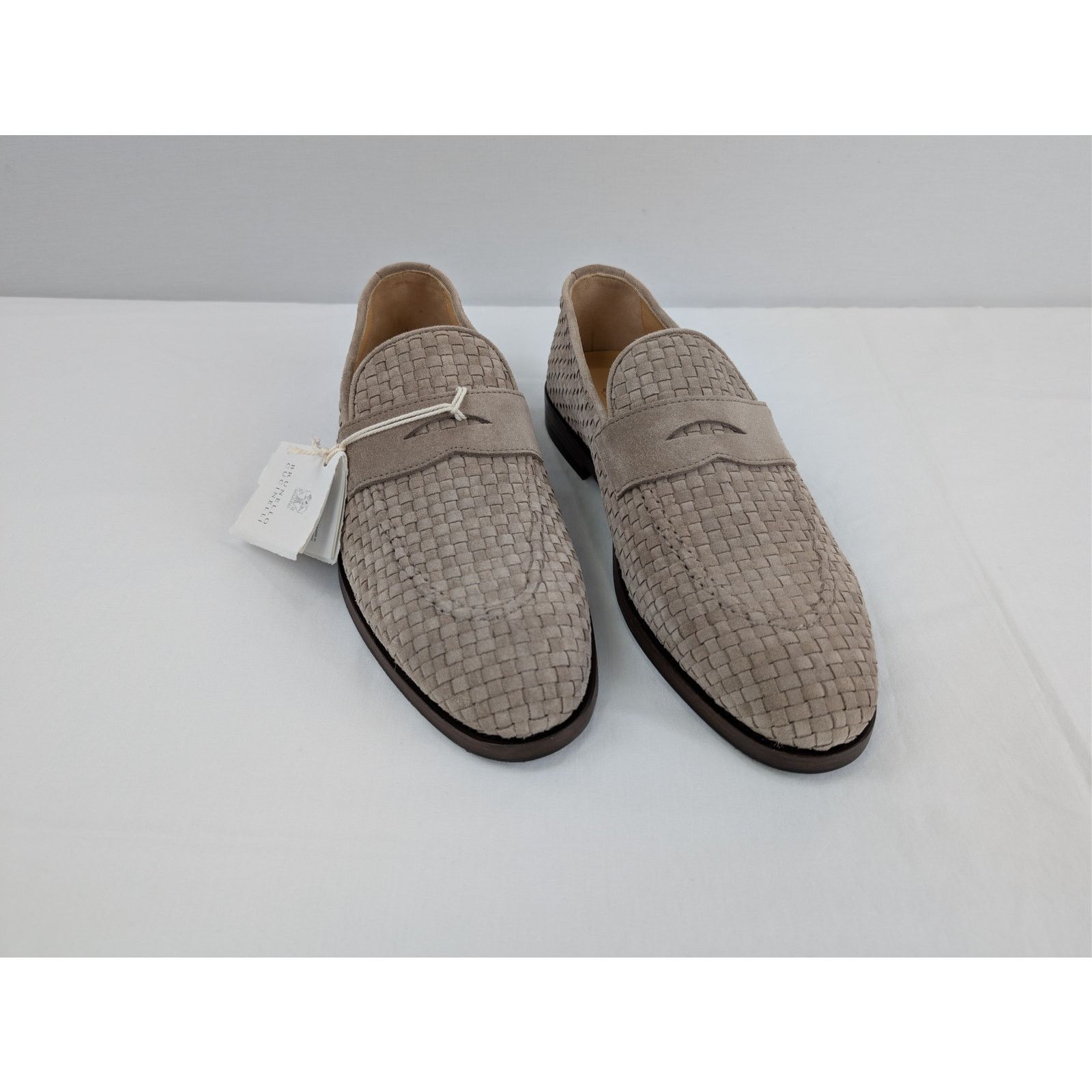 Brunello Cucinelli o1rshd1 Woven Suede Penny Loafers Shoe Boots in Beige Size US 12 / EU 45 - 6 Thumbnail