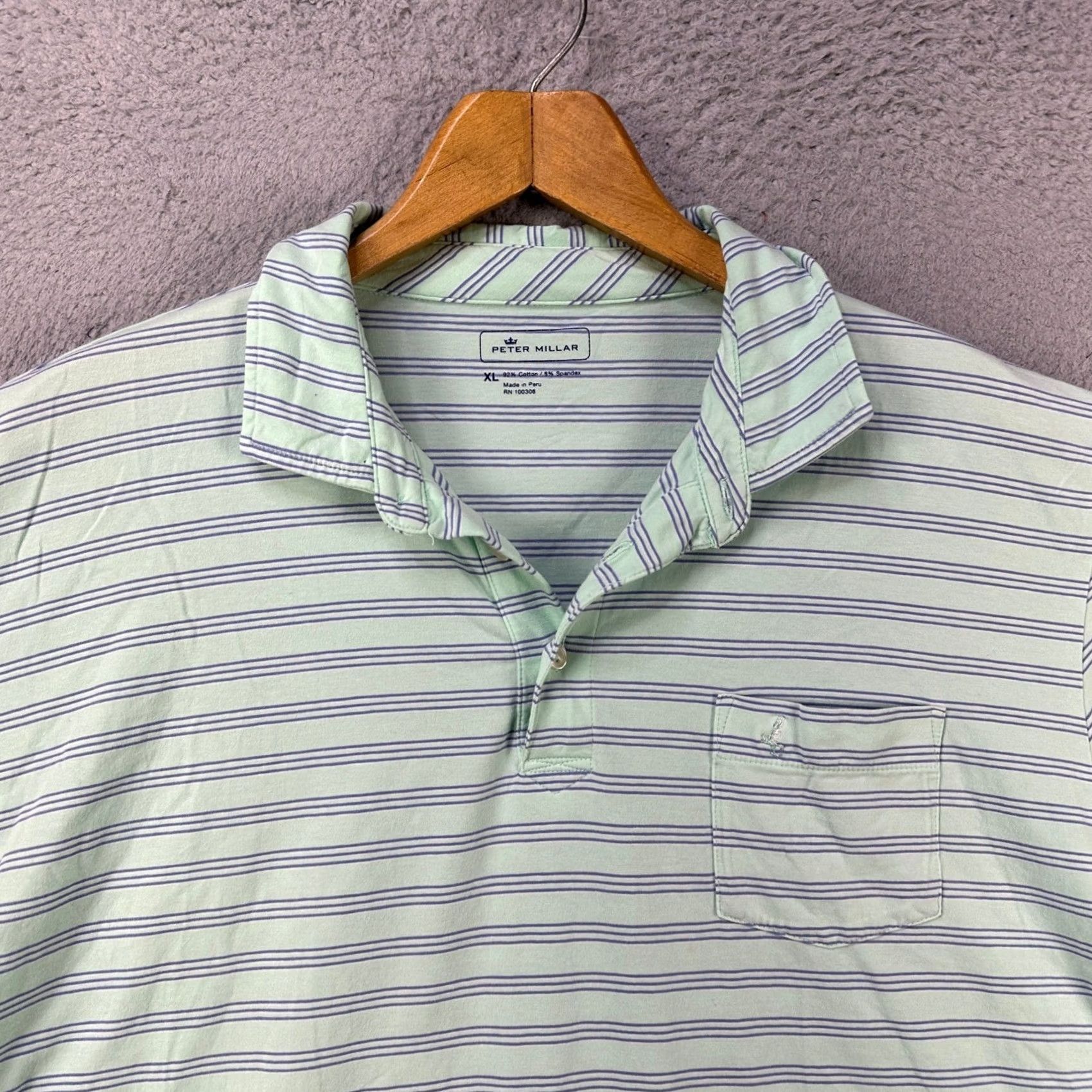 Peter Millar VINTAGE? No. Peter Millar Polo shirt Mens XL Green Blue Striped Stretch Pocket Rugby Shirt Size US XL / EU 56 / 4 - 6 Thumbnail