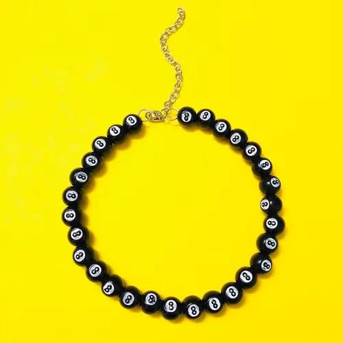 Handmade Number 8 Black balls snooker Billiards Round Beads Choker Size ONE SIZE - 2 Thumbnail