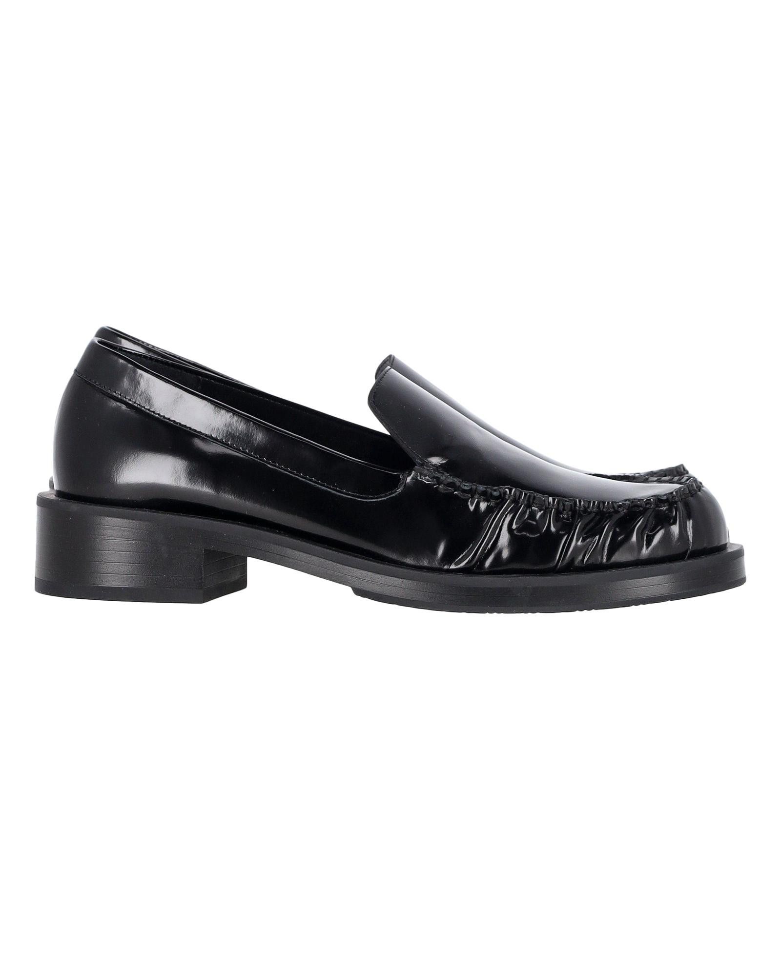image of Stuart Weitzman Black Leather Loafers With Modern Design Elements, Women's (Size 8)