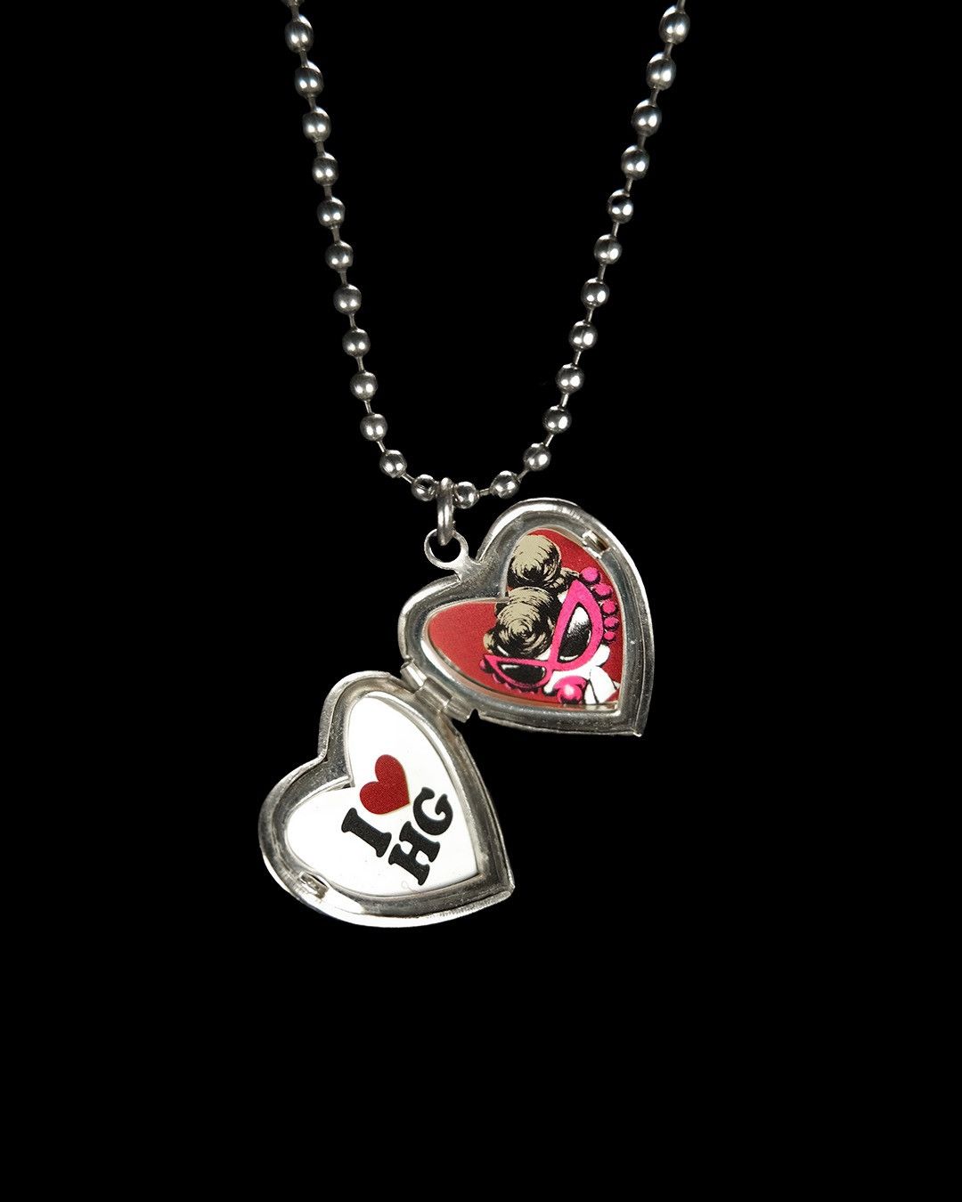 image of Hysteric Glamour Heart Locket Necklace in Grey, Men's