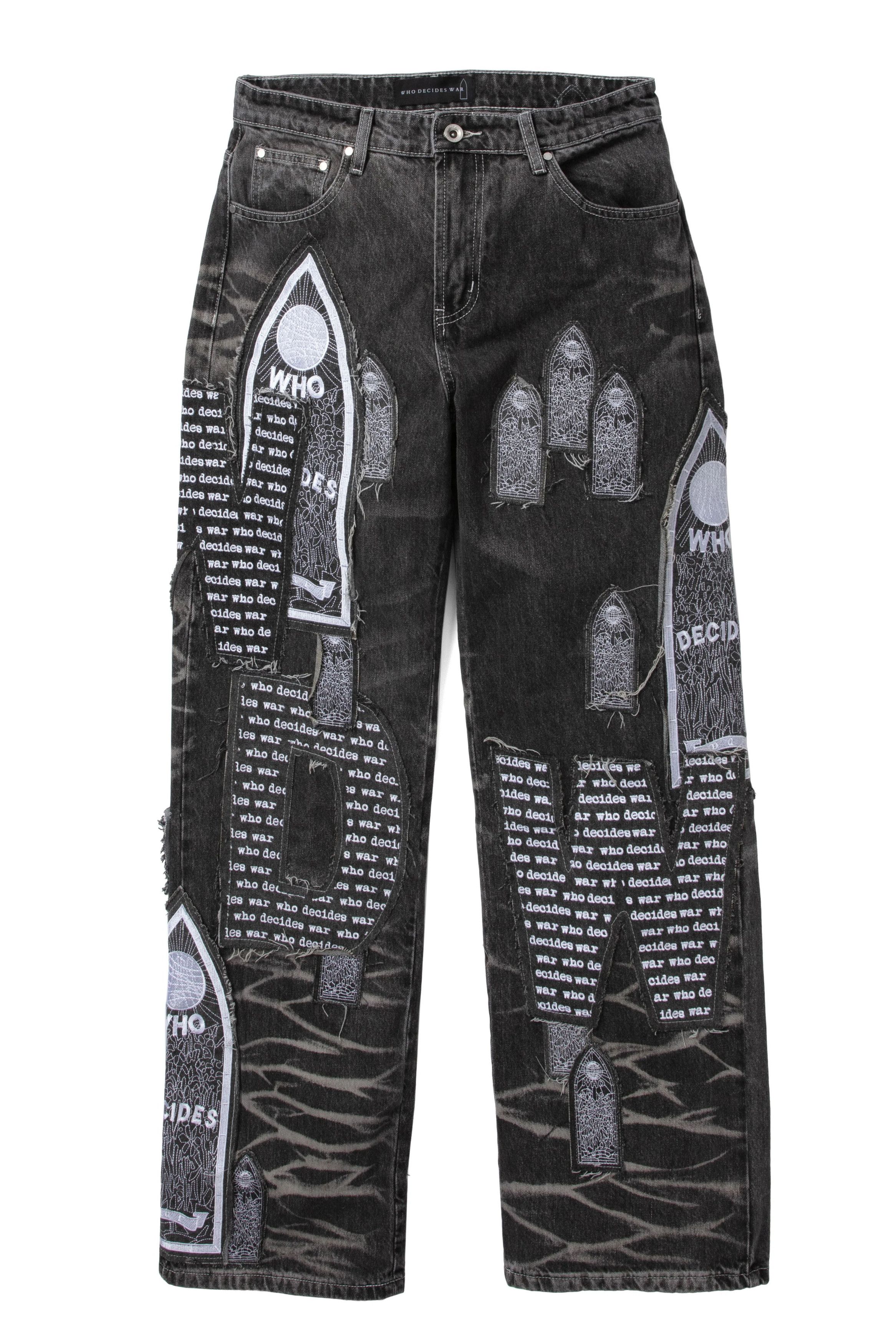 Who Decides War Motif Jeans "Grey" Size US 32 / EU 48 - 1 Thumbnail