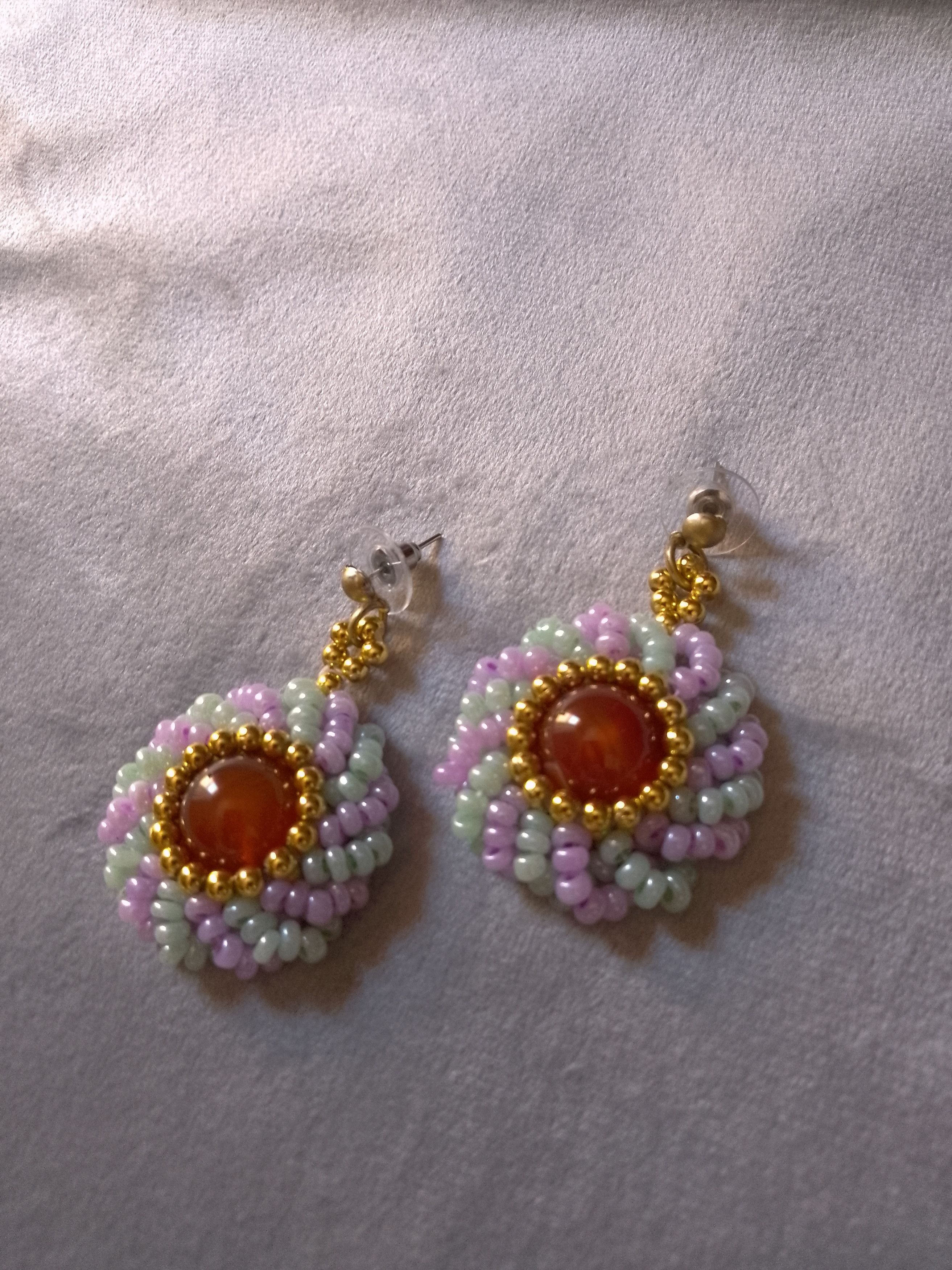 Handmade Earrings Red carnelian gemstones vintage style Size ONE SIZE - 4 Thumbnail