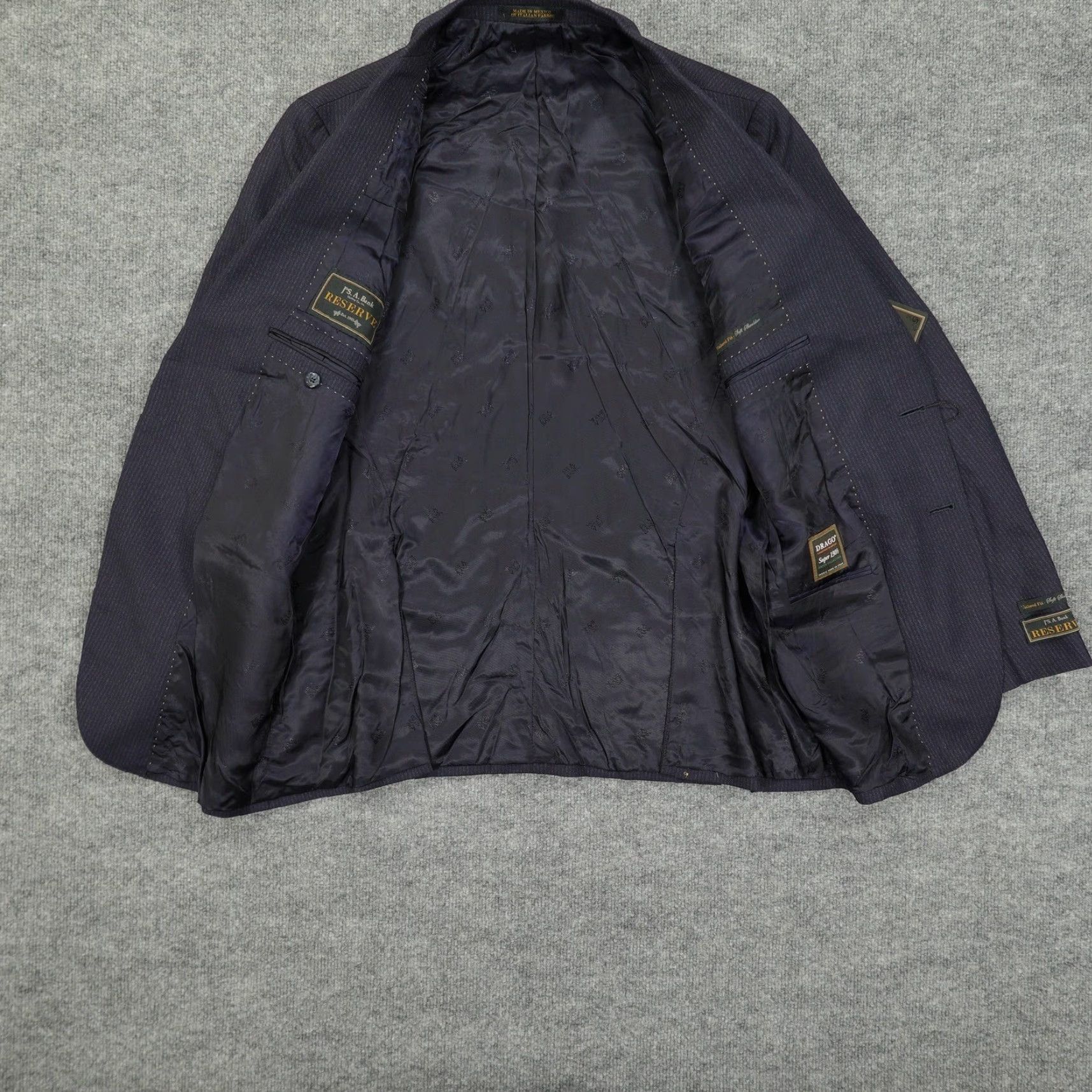 Jos. A. Bank Jos. A. Bank Reserve Blazer Mens 43R Navy Pinstripe Drago Super 130s Wool Jacket Size 46R - 4 Thumbnail