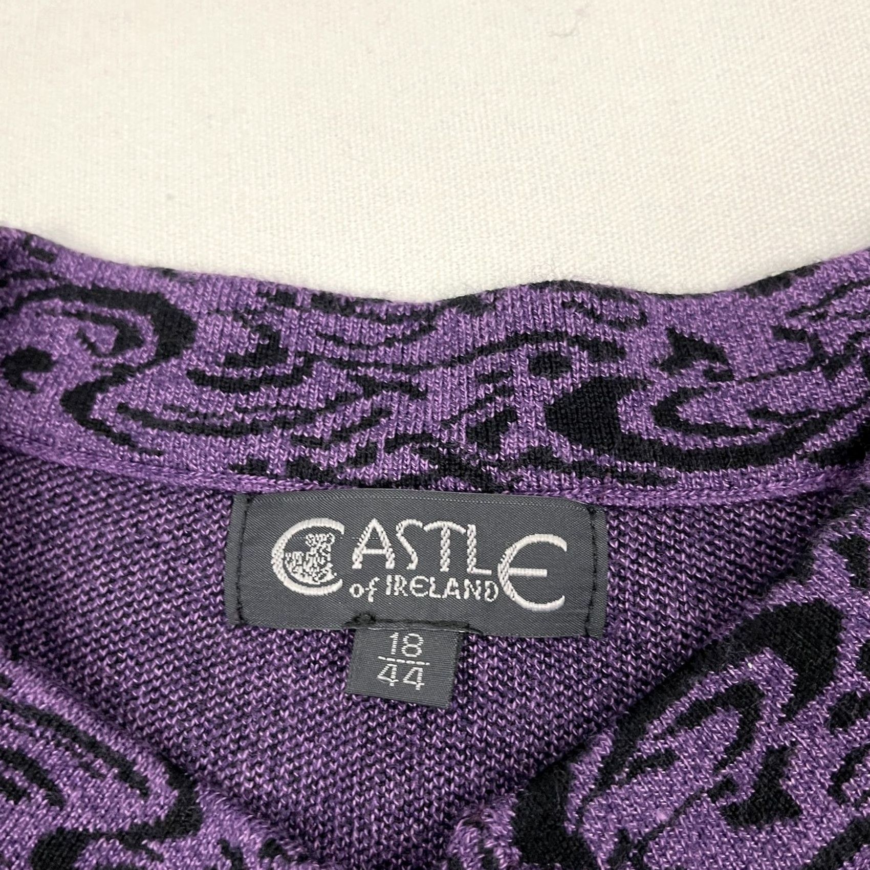 Vintage VINTAGE Castle of Ireland Cardigan Sweater Womens UK 18 44 Purple Wool Blend Patterned Size L / US 10 / IT 46 - 2 Thumbnail