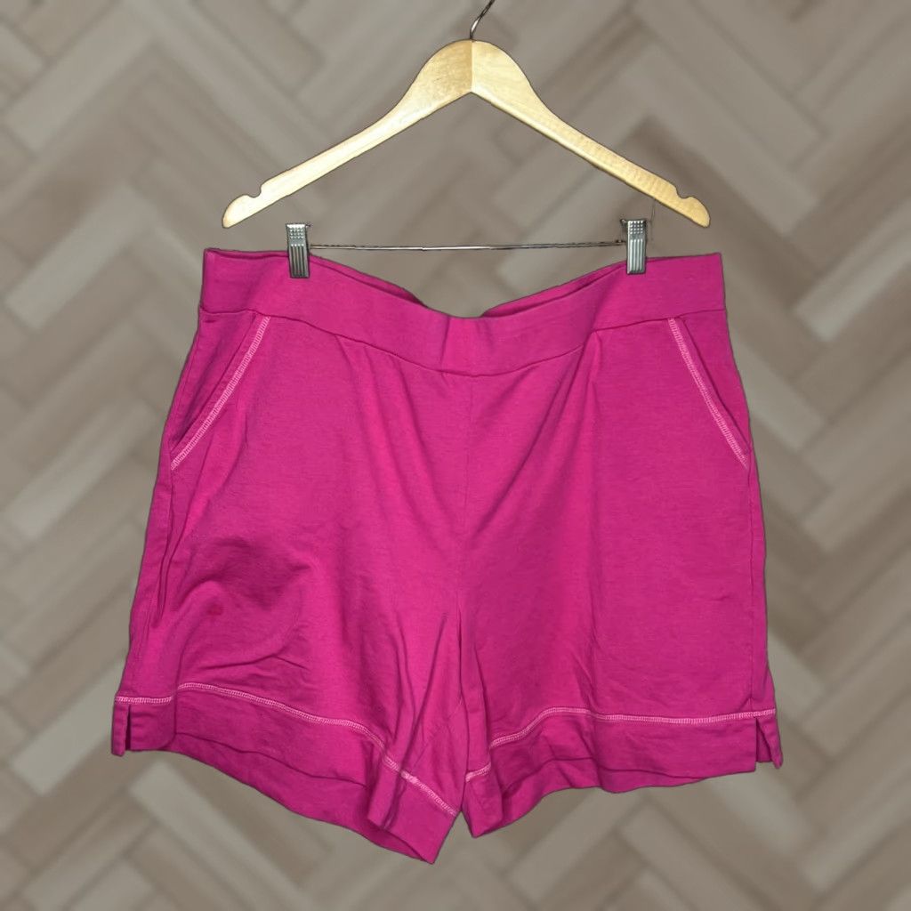 Vintage LOGO Lounge by Lori Goldstein Womens Shorts Pink 1X Plus Cotton Blend High Rise Flat Front Pull On Solid Casual Womens Size 40" / US 18 - 1 Thumbnail