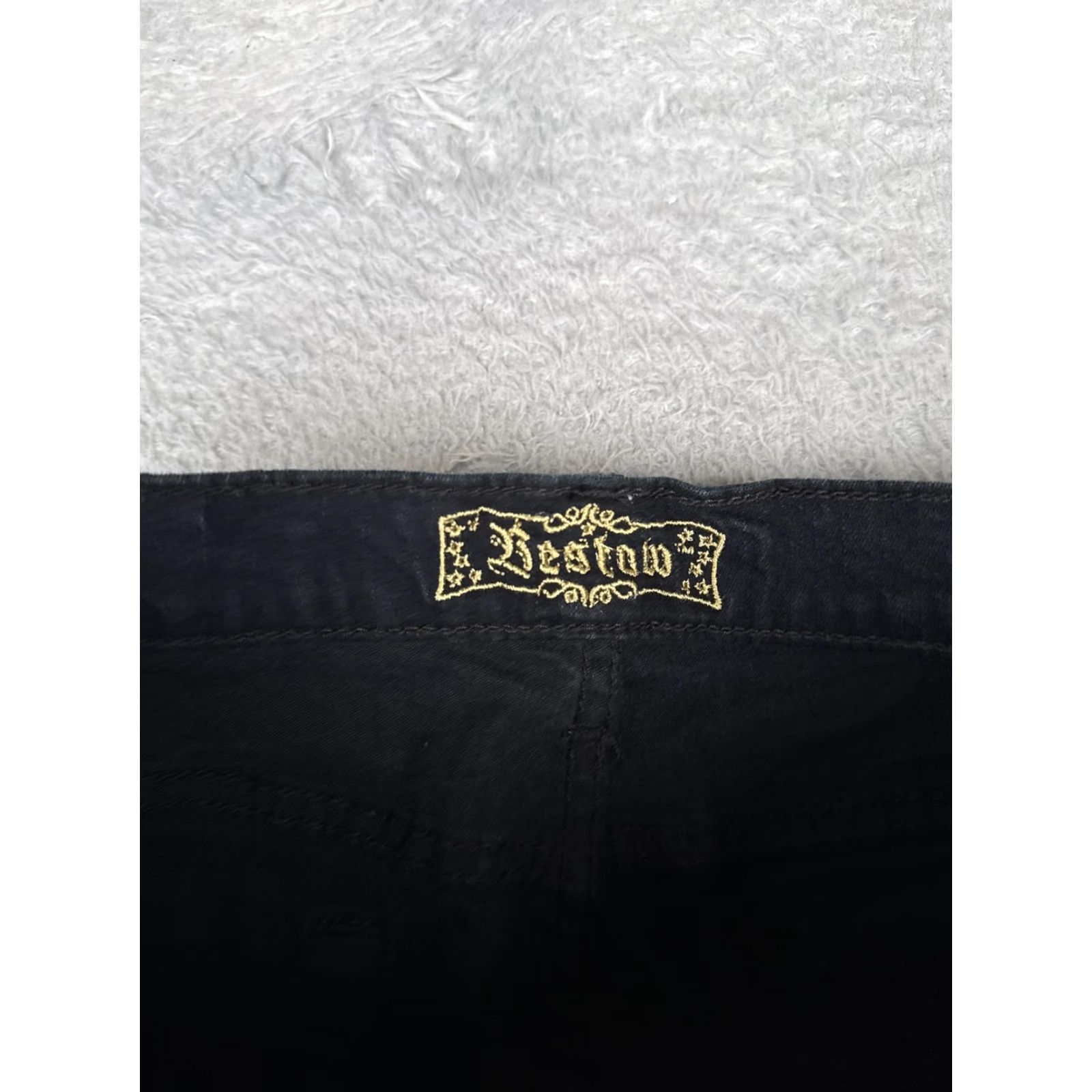 Vintage Bestow Jeans Women's 10 Black Dark Wash High Rise Straight Crop 30x22 Cotton Blend Spandex Denim 5-Pocket Logo Zip Fly Mens? Size 32" / US 10 / IT 46 - 6 Thumbnail