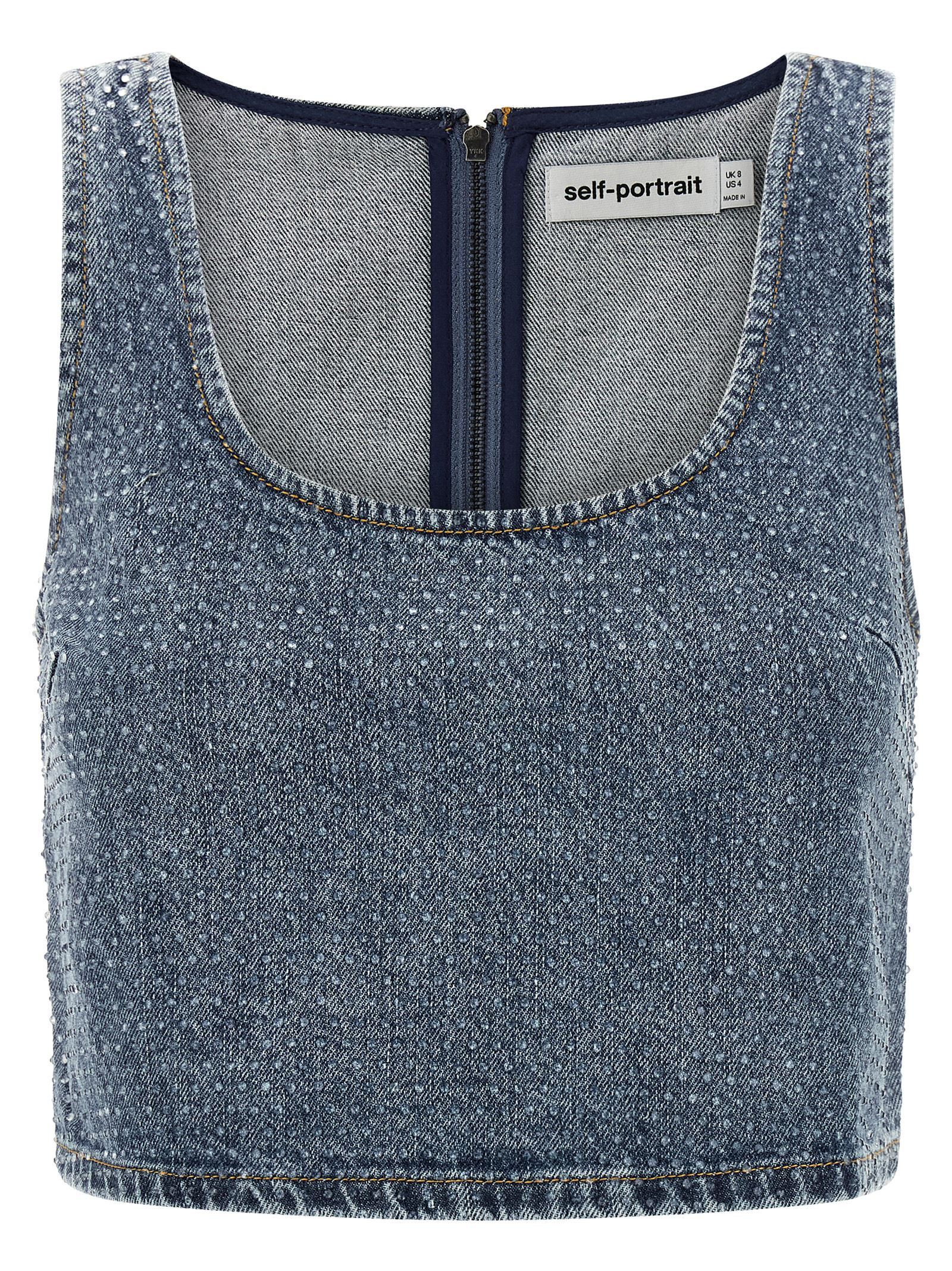 Self-Portrait 'Rhinestone Denim Crop' top Size M / US 6-8 / IT 42-44 - 1 Thumbnail