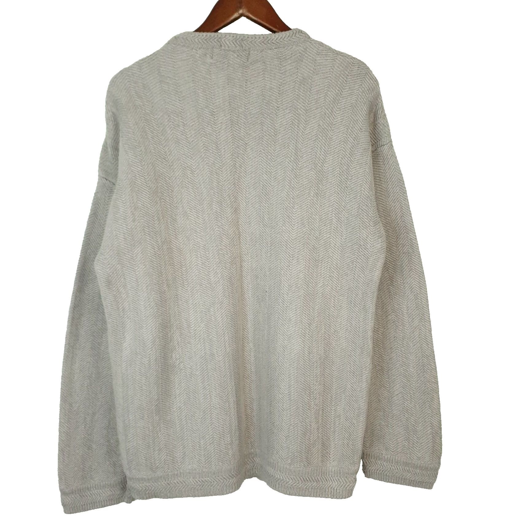 Ralph Lauren VINTAGE Chaps Ralph Lauren Hand Framed Herringbone Fisherman Sweater Mens XL Beige Cotton Knit Round Neck Long Sleeve Pullover Casual MENS Size US XL / EU 56 / 4 - 3 Thumbnail