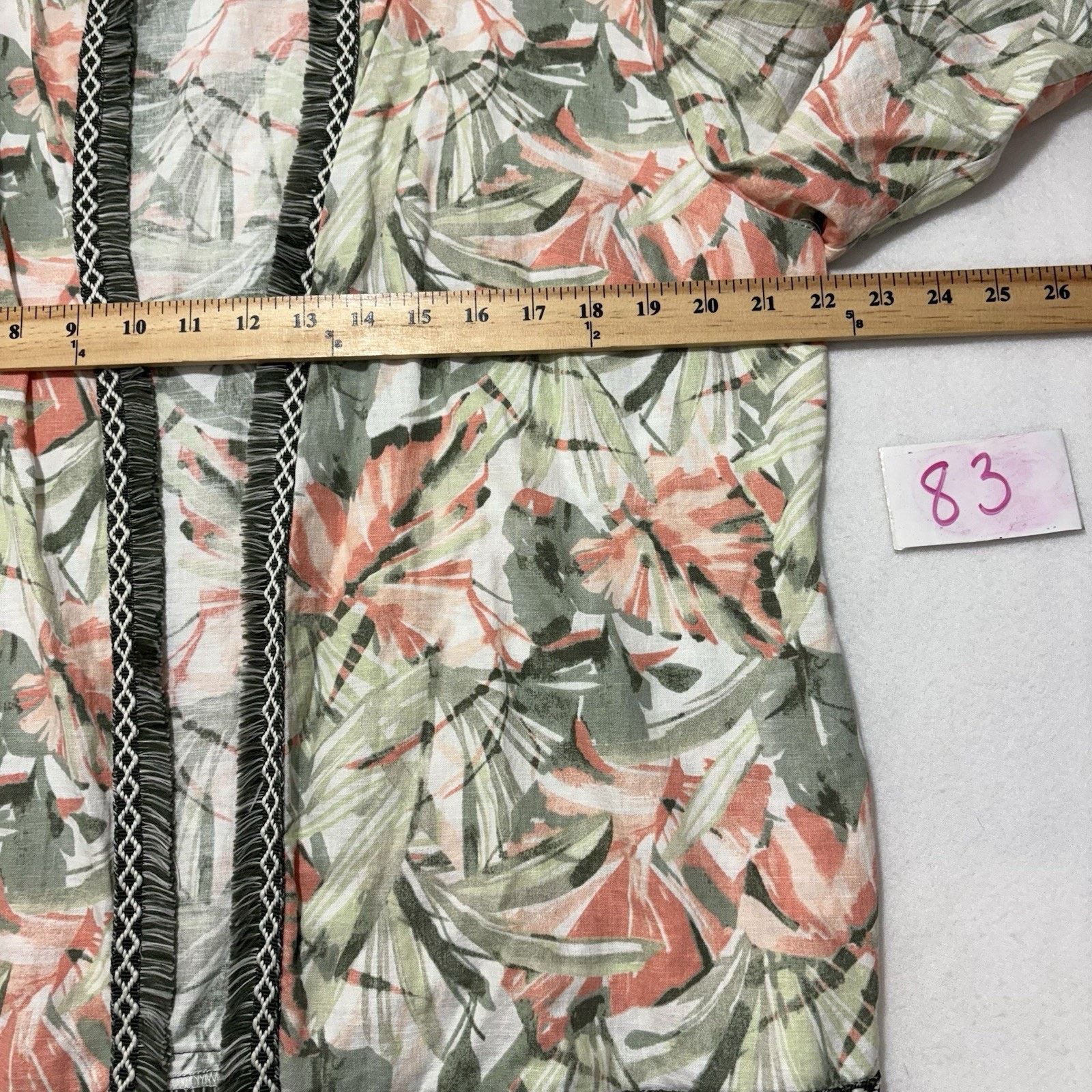 Chicos Chico's Large Open Front Fringe Cardigan Linen Blend Floral Size L / US 10 / IT 46 - 8 Thumbnail