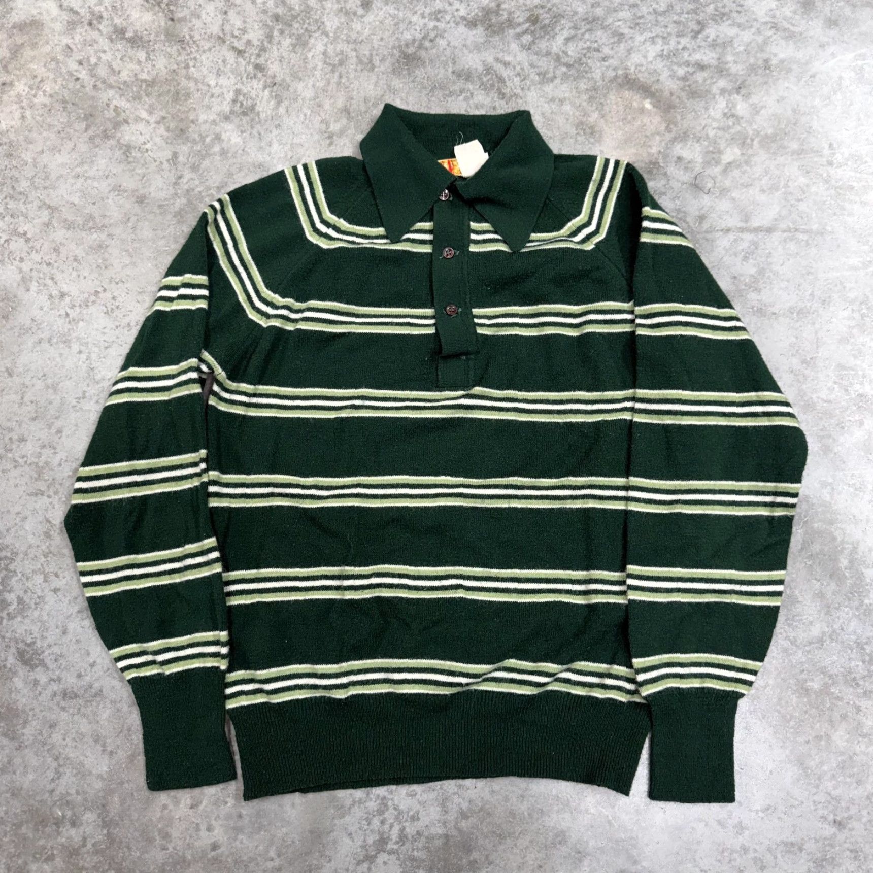Jantzen VINTAGE Jantzen Sweater Mens Medium Green Collared Striped Knit Pullover Size US M / EU 48-50 / 2 - 2 Thumbnail