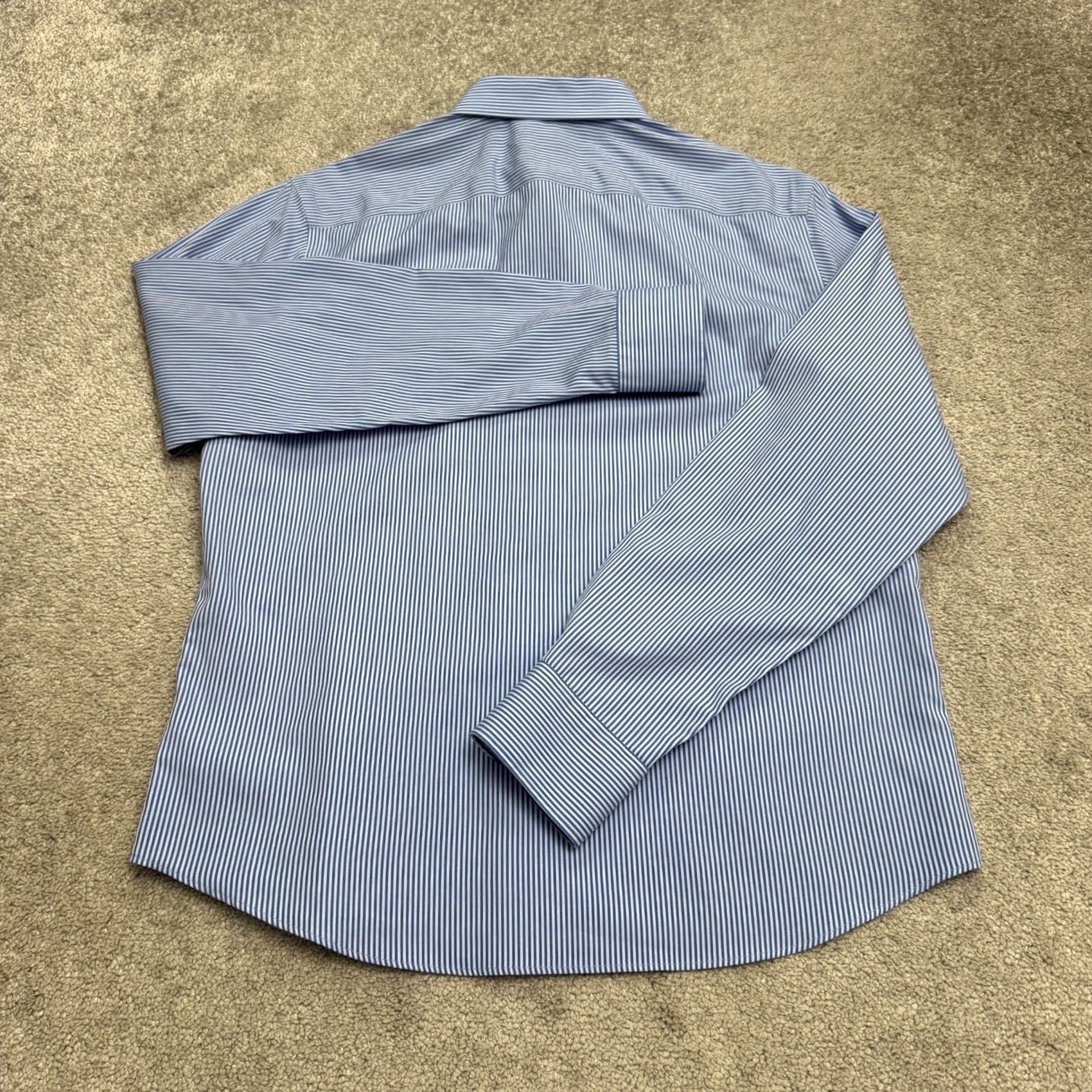 UNTUCKit Untuckit Dress Shirt Mens Medium Blue Striped Friulano Two Ply Cotton Woven NWOT Size 40R - 2 Thumbnail