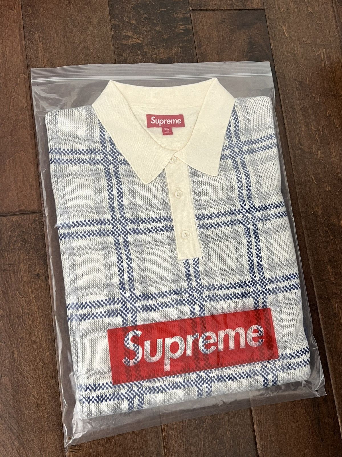 Supreme SS24 Plaid Knit S S Polo Top White Size XXL New Tops