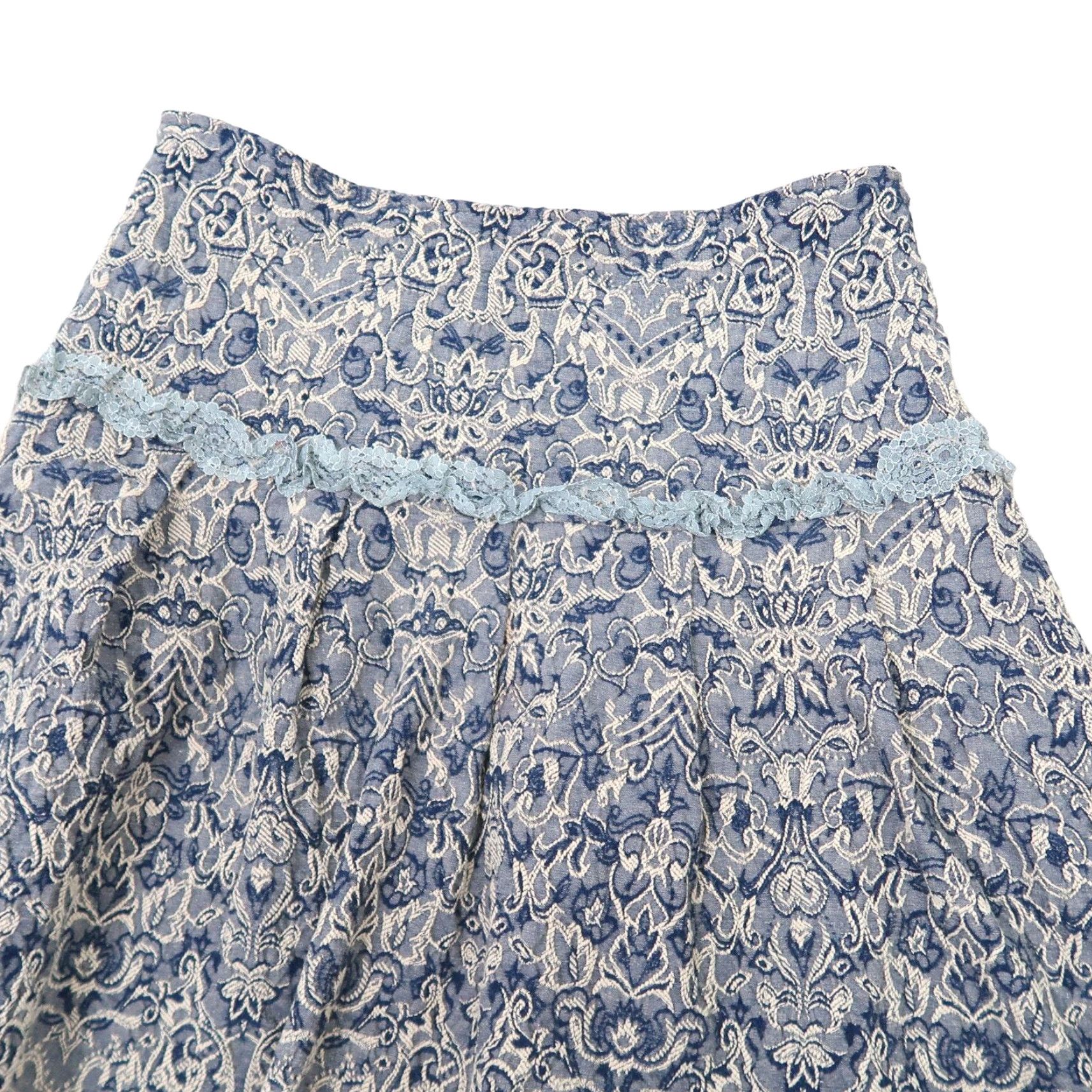 Vintage Rationell blue and cream damask lace print mini skirt M Size 32" / US 10 / IT 46 - 2 Thumbnail