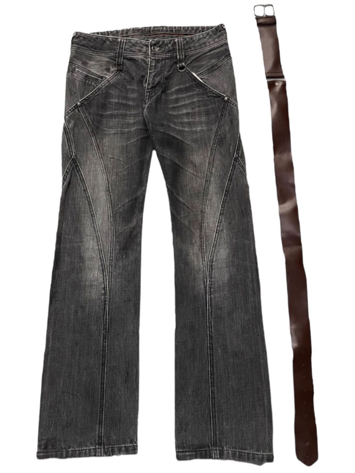If Six Was Nine × Le Grande Bleu (L.G.B.) × Nicole Club Nicole Club Japan asymmetrical Grey Wash Denim Leather Belt Size US 30 / EU 46 - 3 Thumbnail