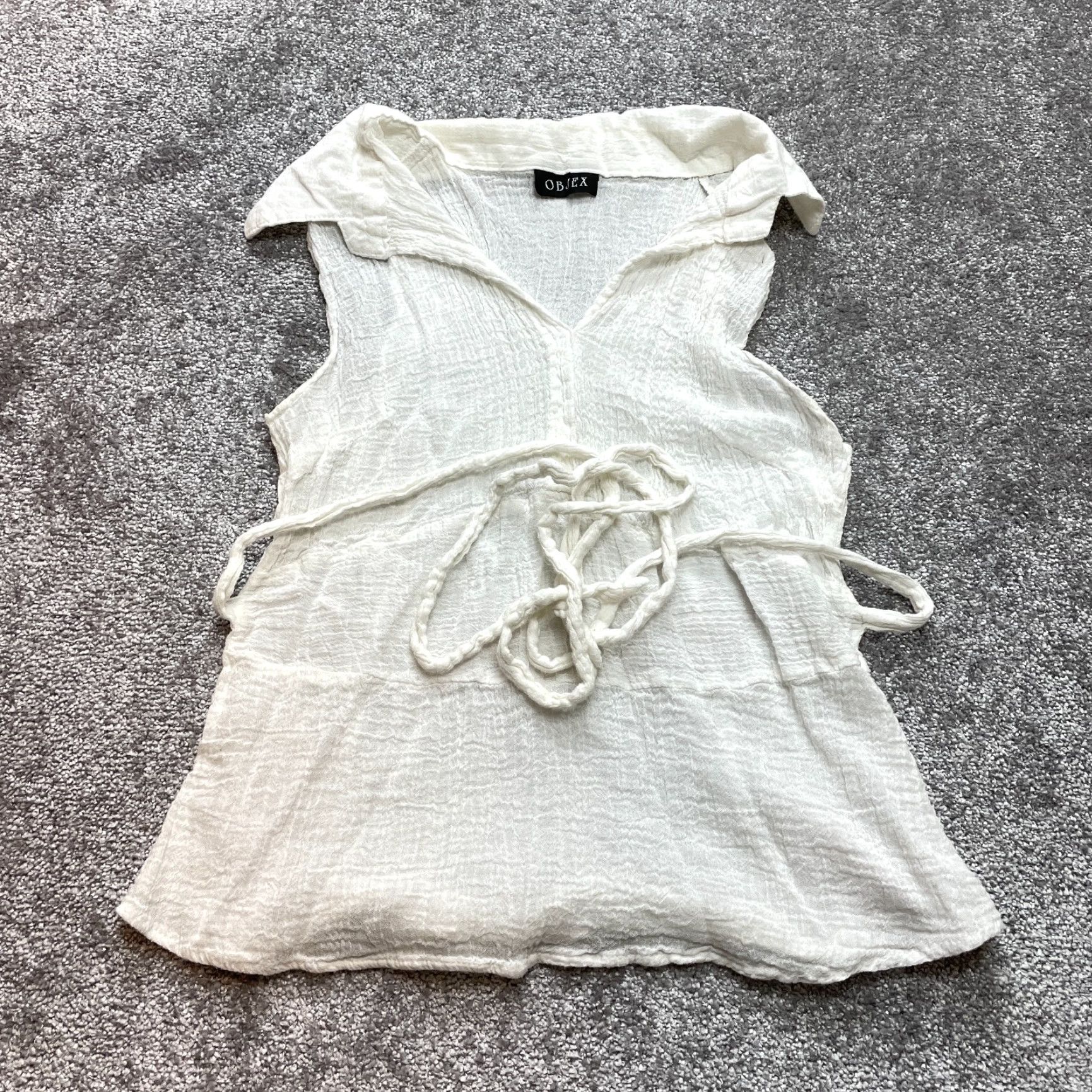 Vintage VINTAGE Objex Blouse Top Womens S White Belted Tie Collared Sleeveless Lightweight Blouse Summer Womens Size S / US 4 / IT 40 - 2 Thumbnail