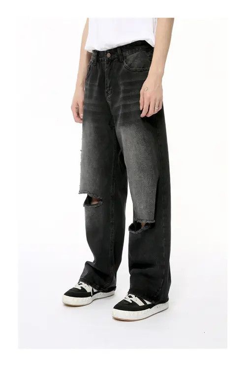 Other Street Fashion Washed Straight-Leg Ripped Jeans Size US 32 / EU 48 - 6 Thumbnail