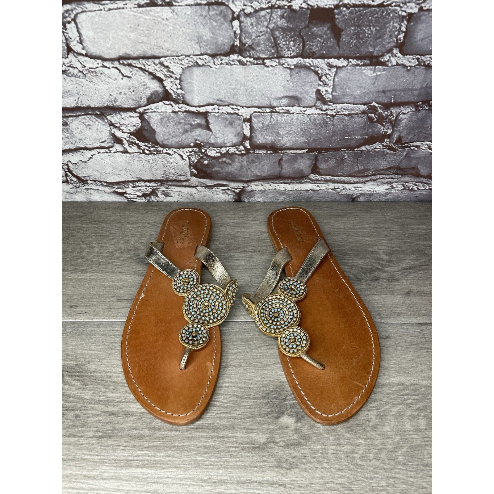 Matiere Studio Matisse Silver Leather Beaded Embellished Flat Thong Sandals Size US 11 / IT 41 - 14 Thumbnail