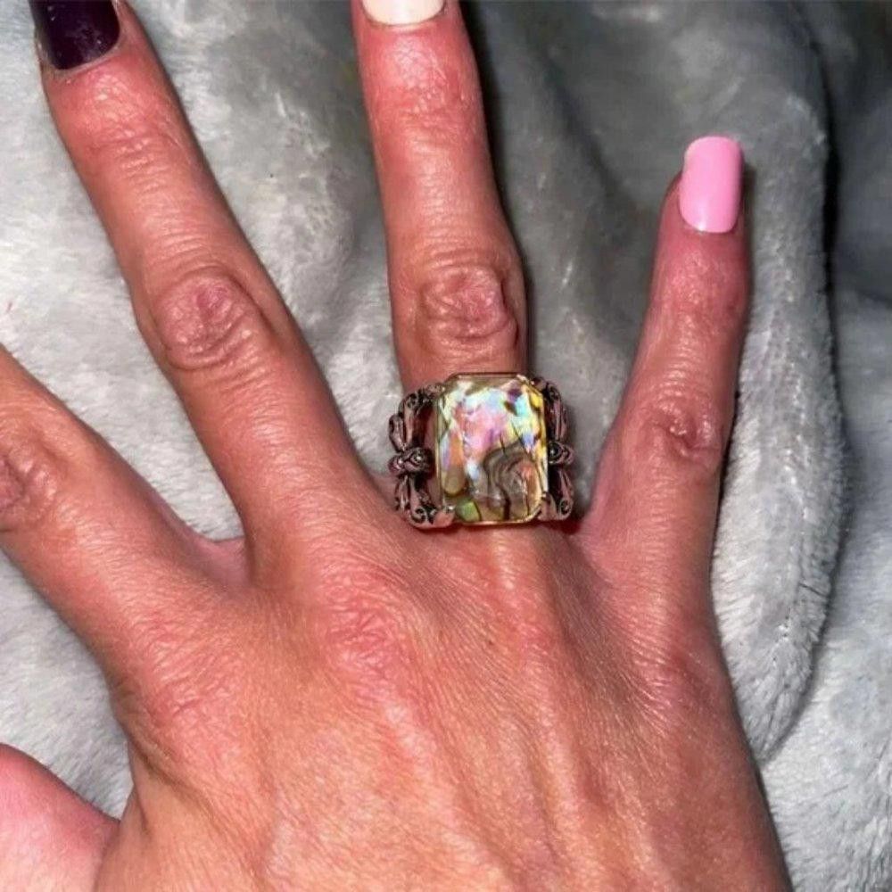 Designer Distressed Colorful Butterfly Antique Silver Ring - Size 8 Size ONE SIZE - 8 Thumbnail
