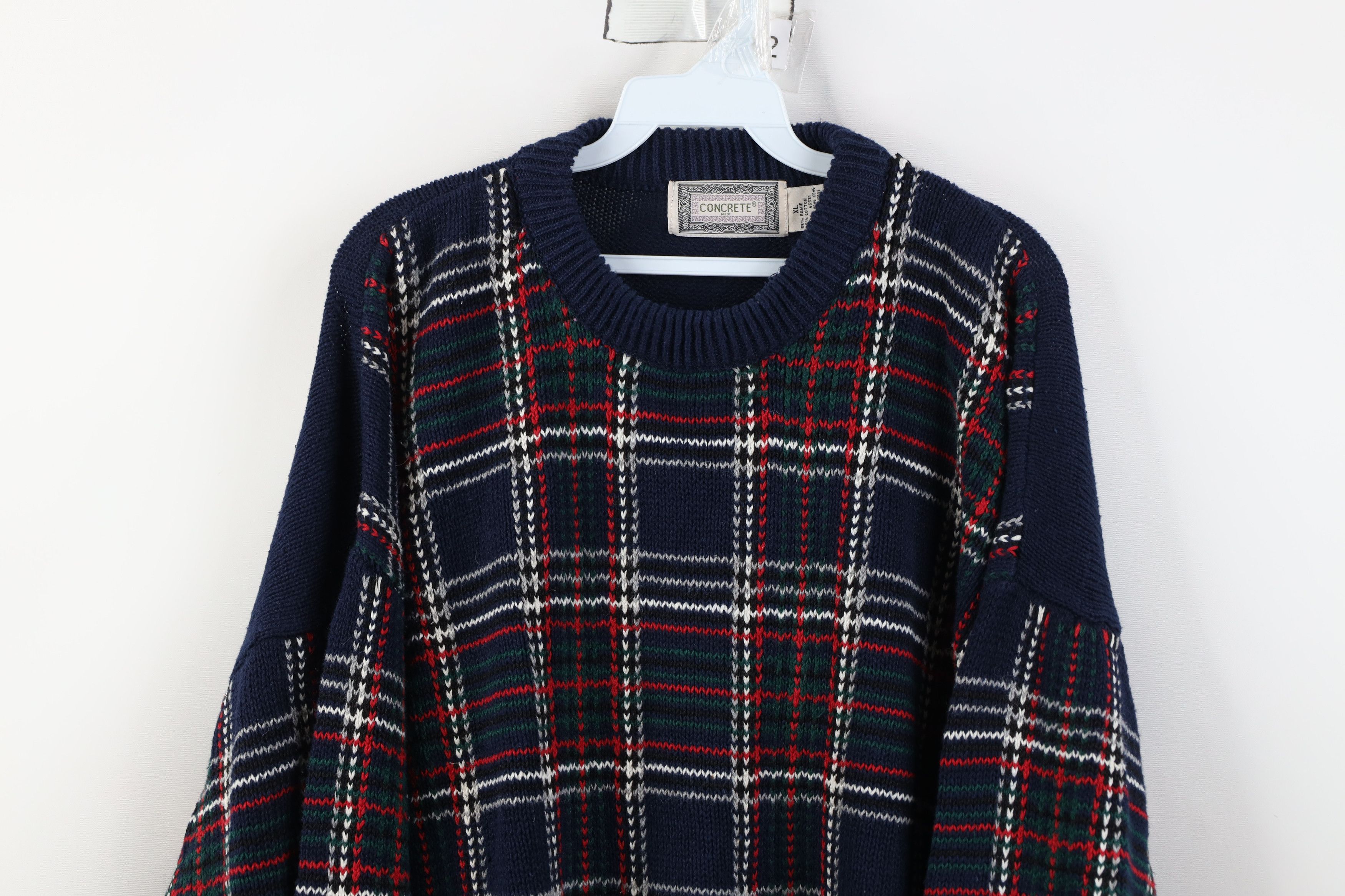 Vintage Vintage 90s Streetwear Baggy Fit Knit Crewneck Sweater Plaid Size US XL / EU 56 / 4 - 2 Thumbnail
