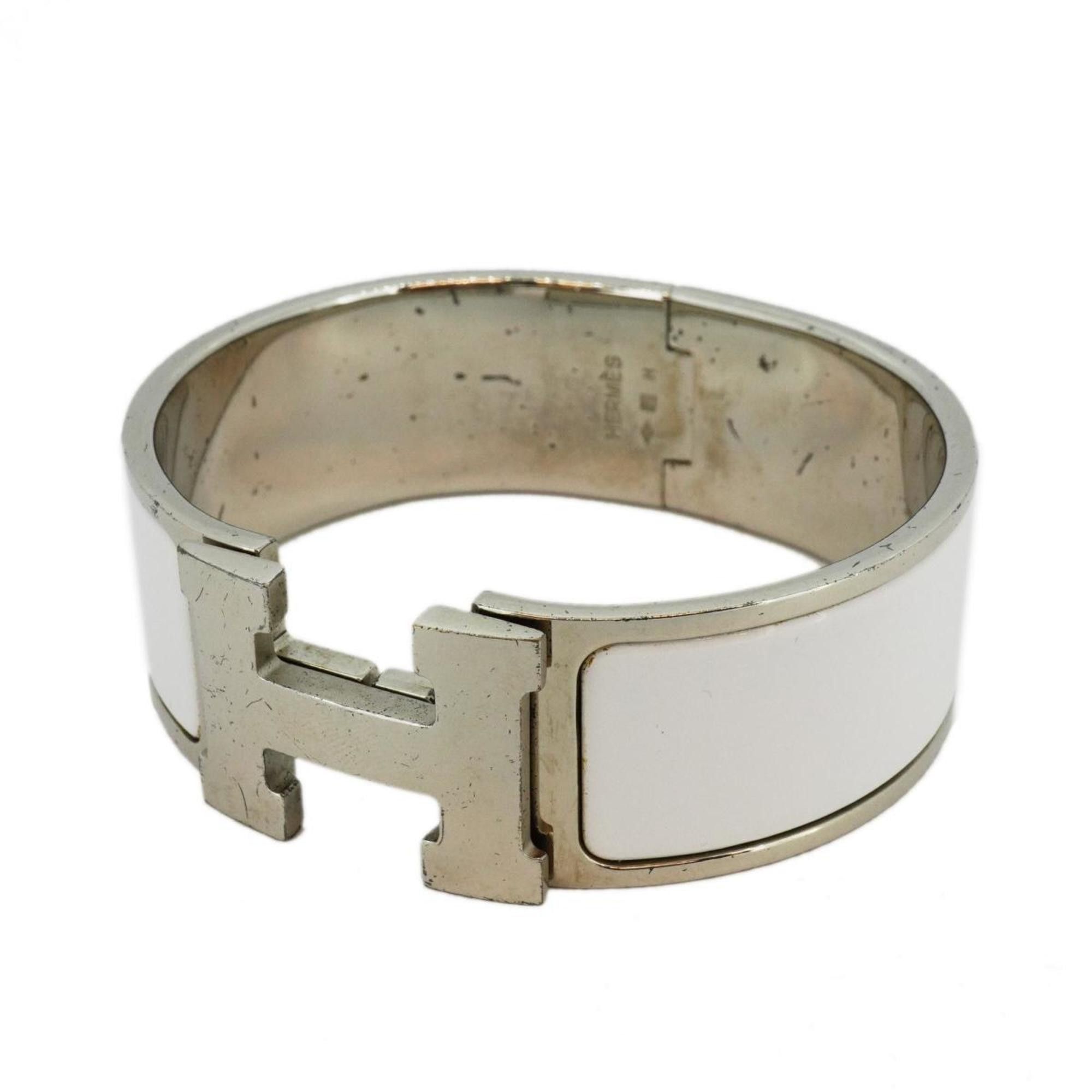 image of Hermes Bangle Click Clack Metal Silver White Men's Women's