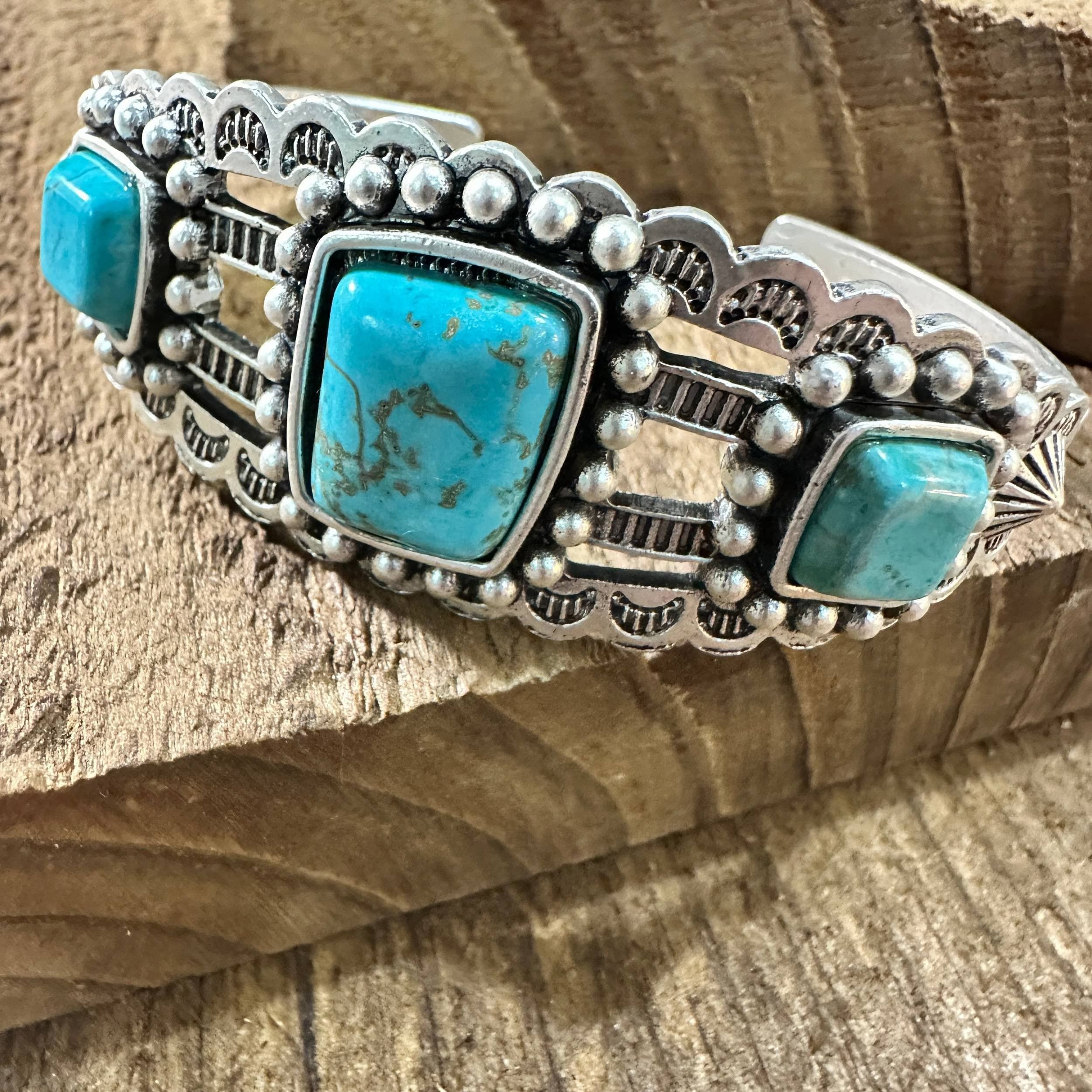Other Turquoise Cuff Bracelet in Antique Silver Style, Boho Southw Size ONE SIZE - 6 Thumbnail